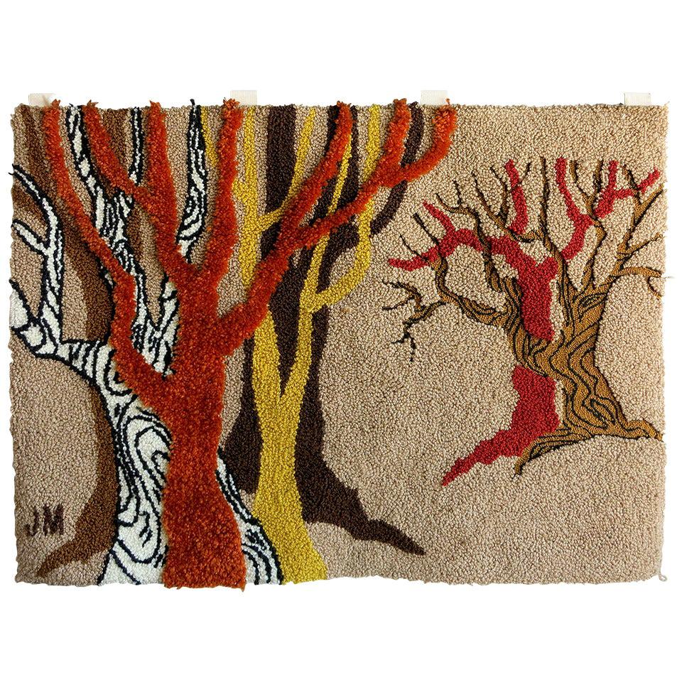 Postmodern Hand-Hooked Tapestry Rug Wall Hanging