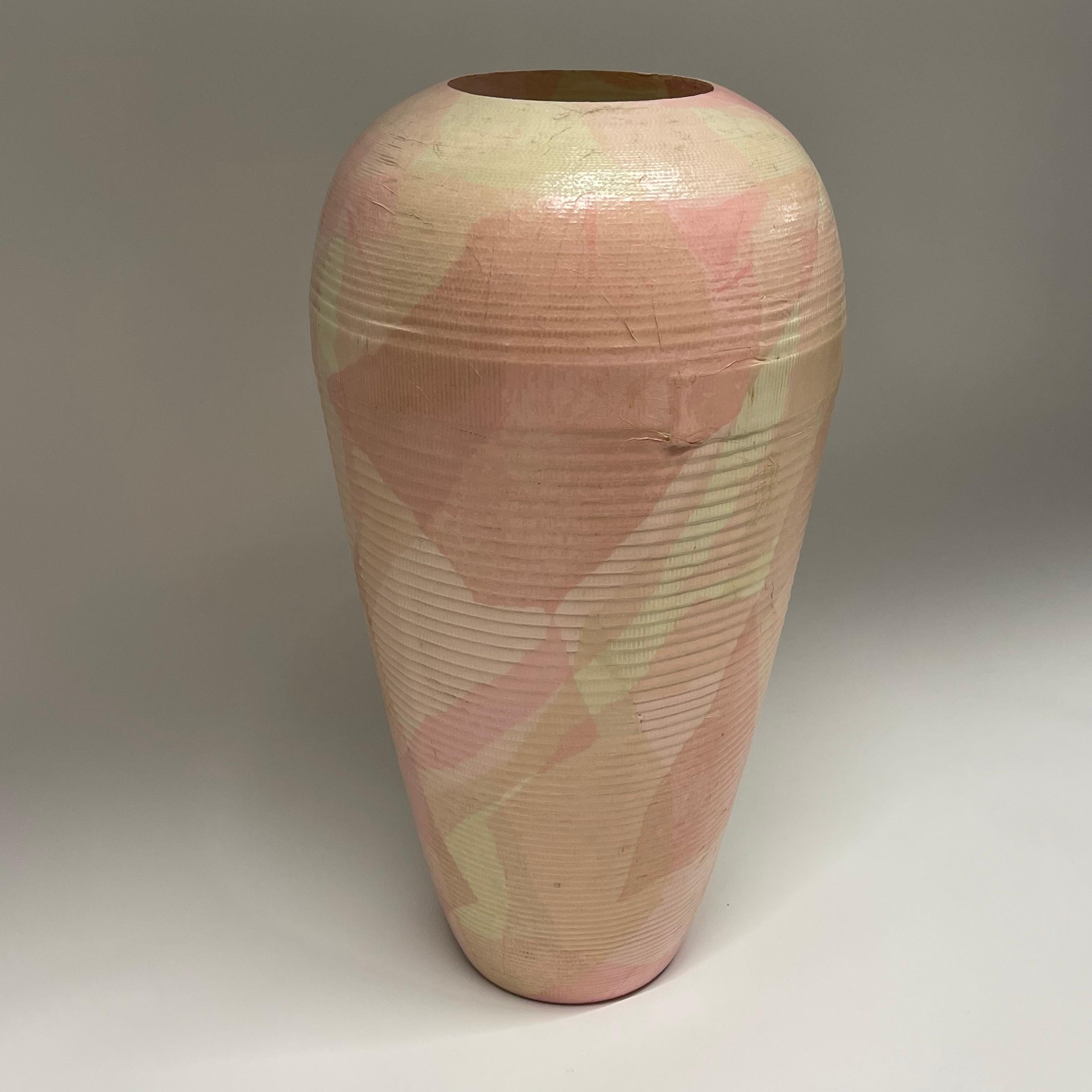 American Post Modern Hand Painted Corrugated Cardboard Vase by Flute, Chicago, c 1989 For Sale