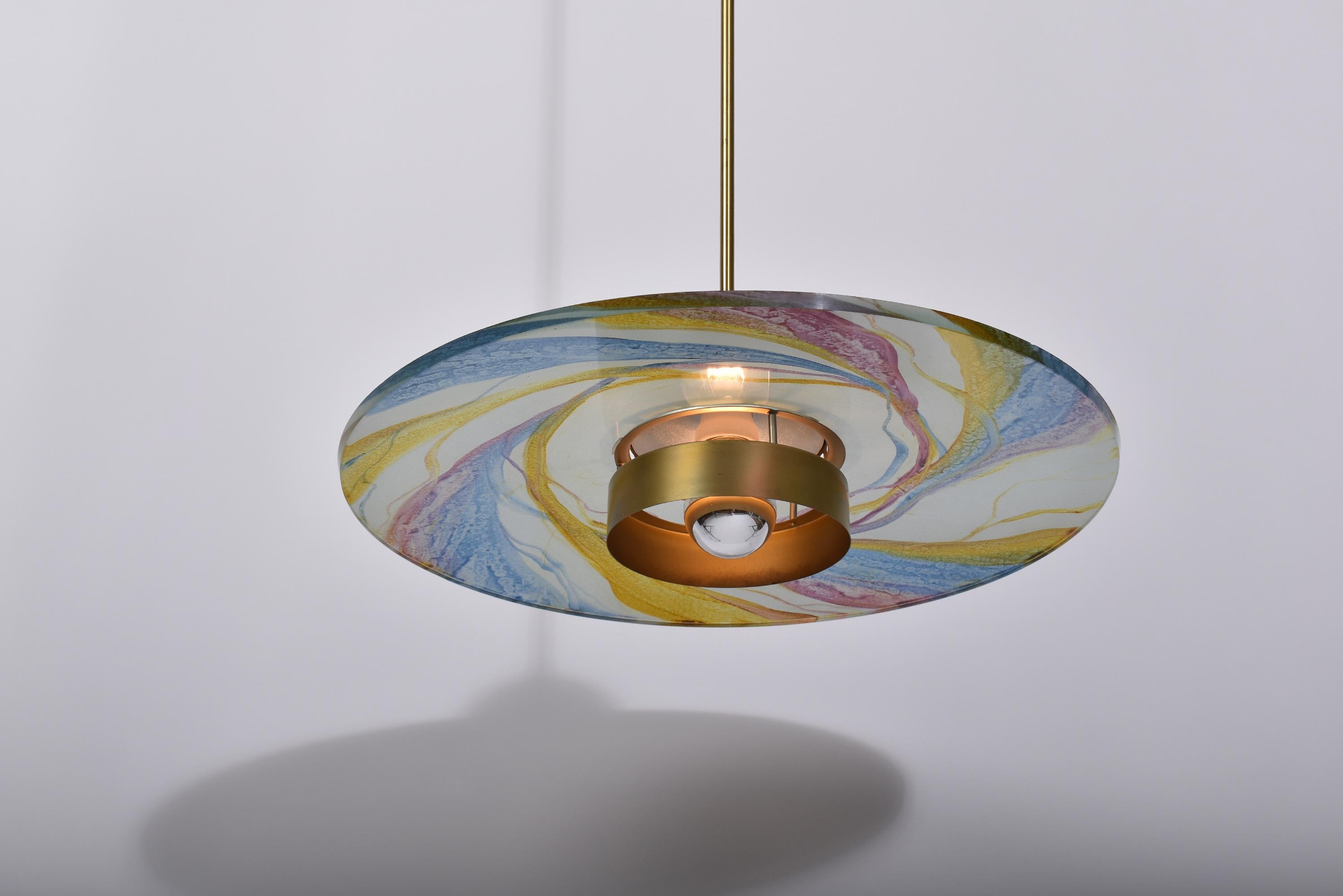 Hand-Painted Post-Modern Hand Painted Glass Pendant Lamp by Sische, Germany 1988