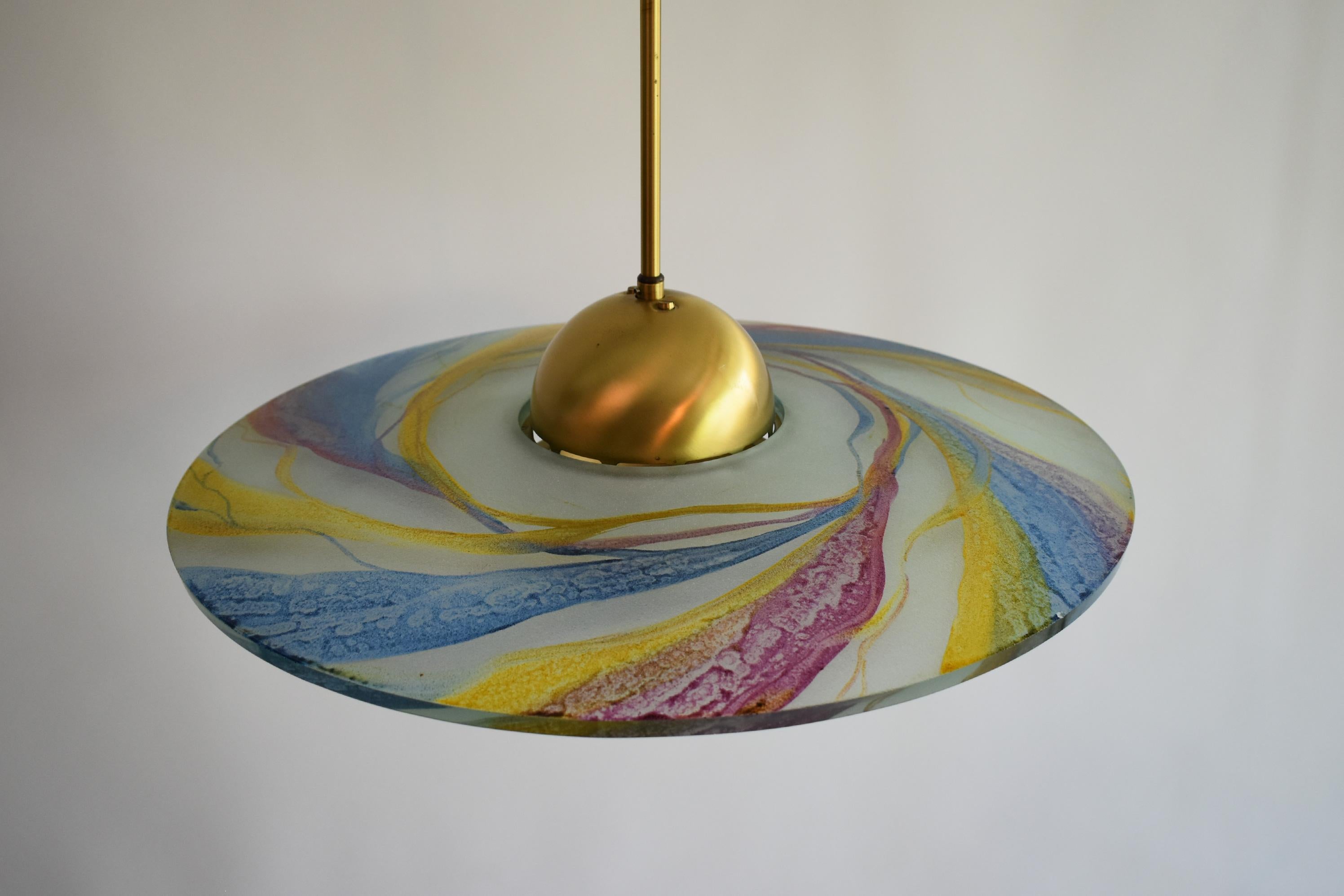 Post-Modern Hand Painted Glass Pendant Lamp by Sische, Germany 1988 In Good Condition In Le Grand-Saconnex, CH