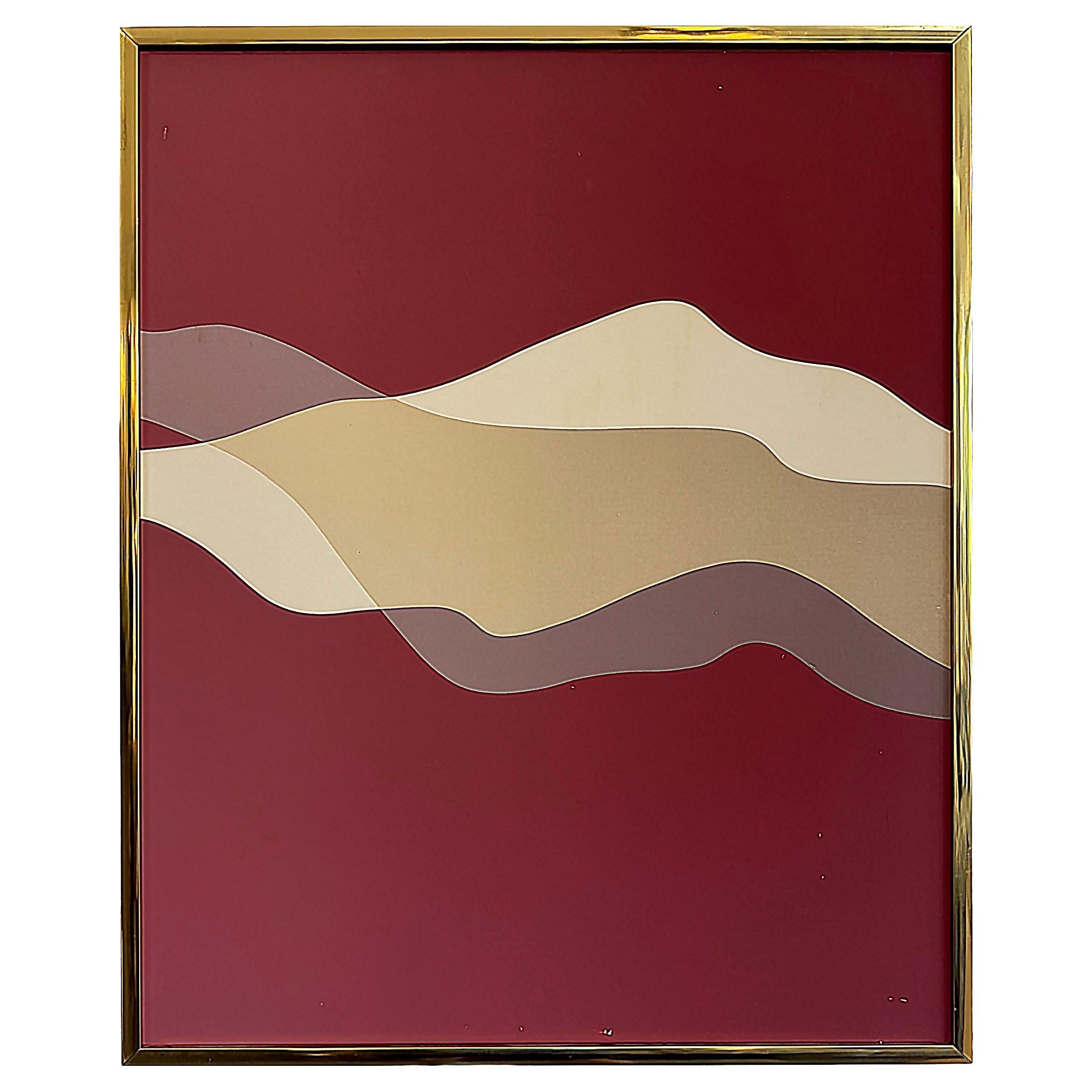 Post-modern Hard Edge Abstract Paintiing in Brass Frame