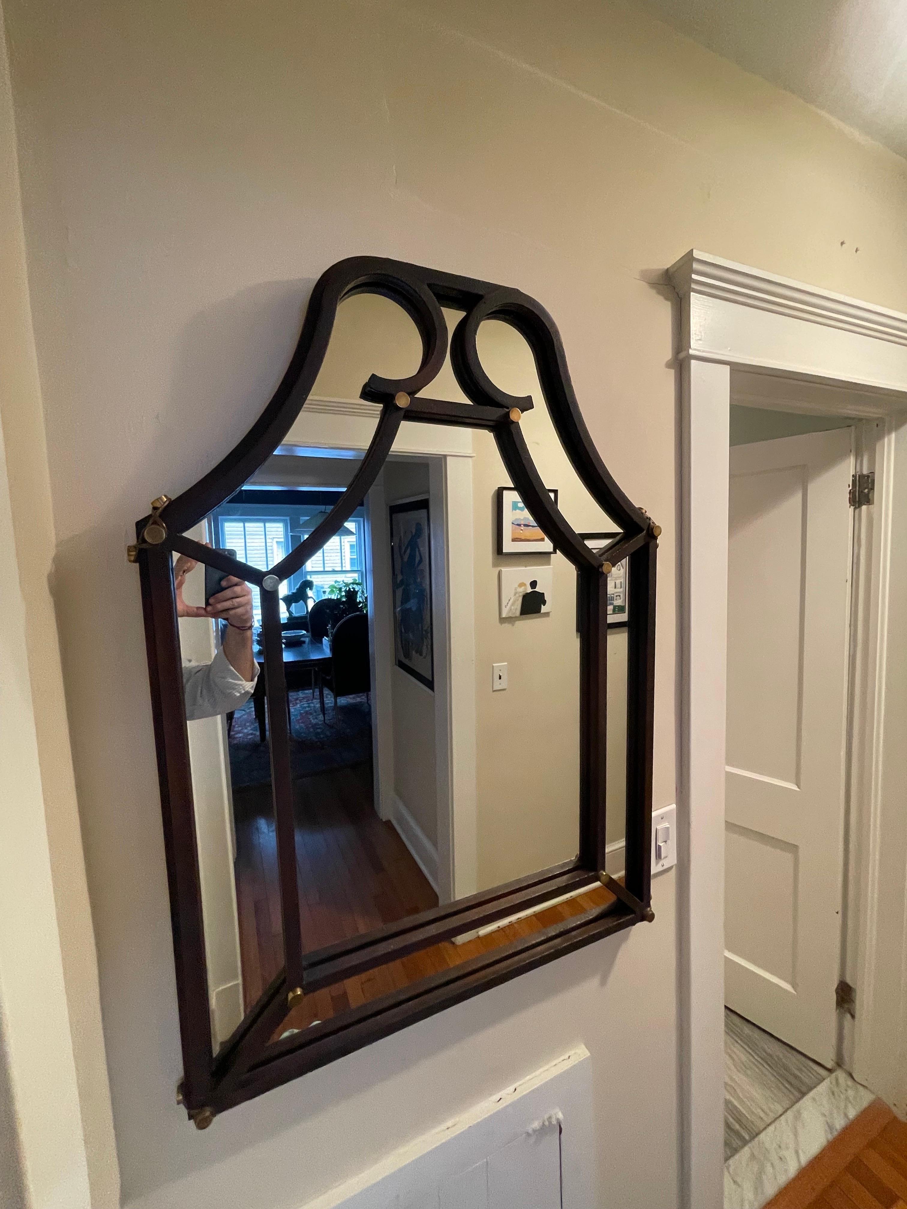 Post Modern Hart Associates Iron & Brass Cathedral Wall Mirror For Sale 1