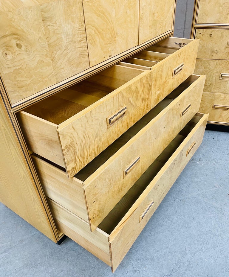 PostModern Henredon Scene Two Burled Wood Armoires For Sale at 1stDibs