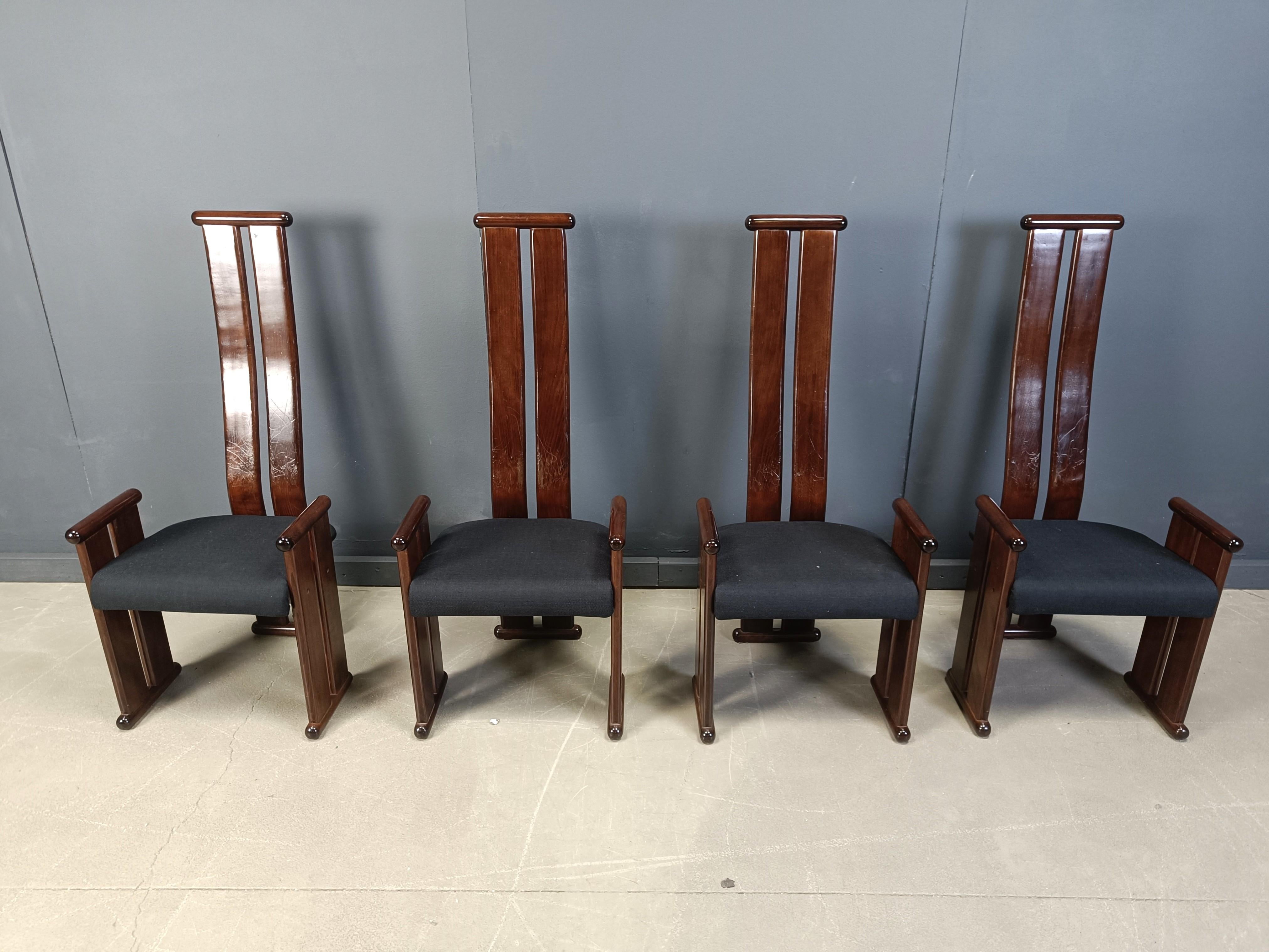 Post modern high back dining chairs, set of 4, 1970s For Sale 5