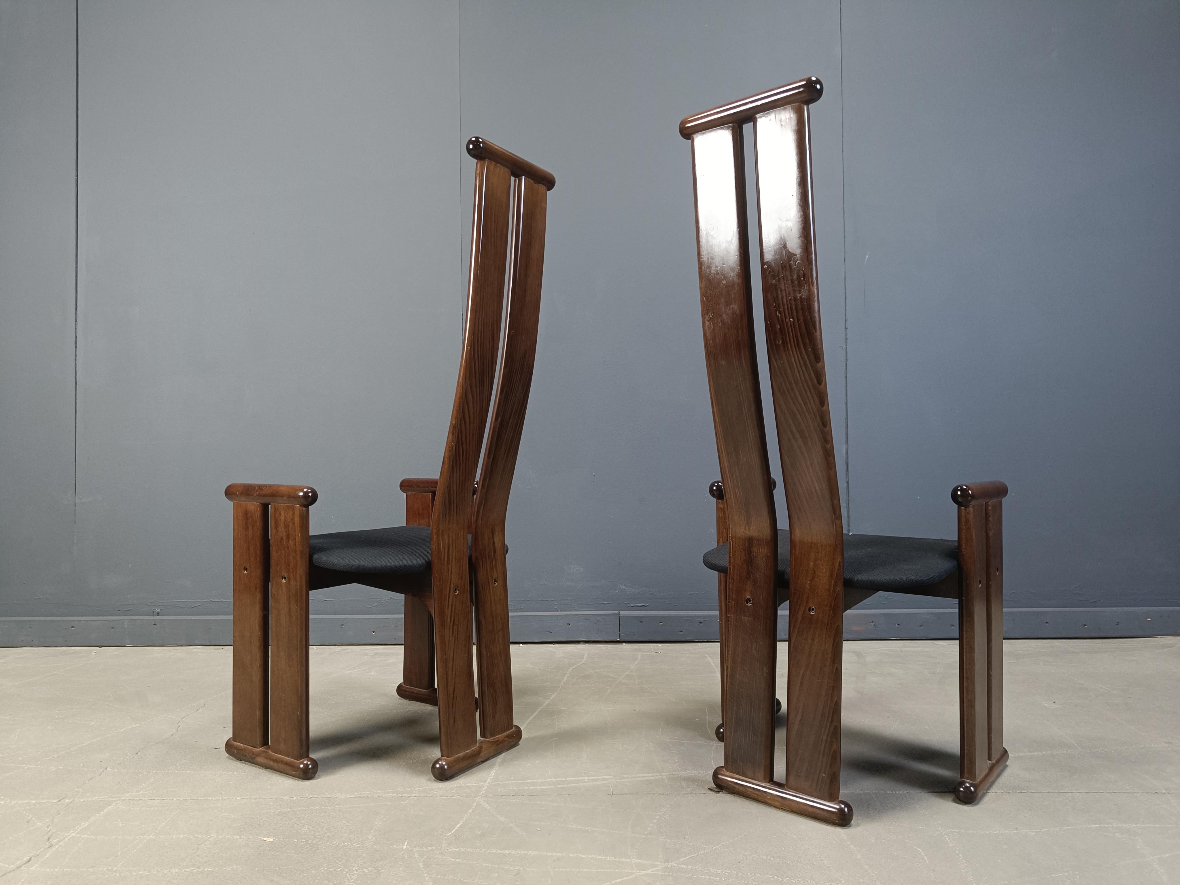 Italian Post modern high back dining chairs, set of 4, 1970s For Sale
