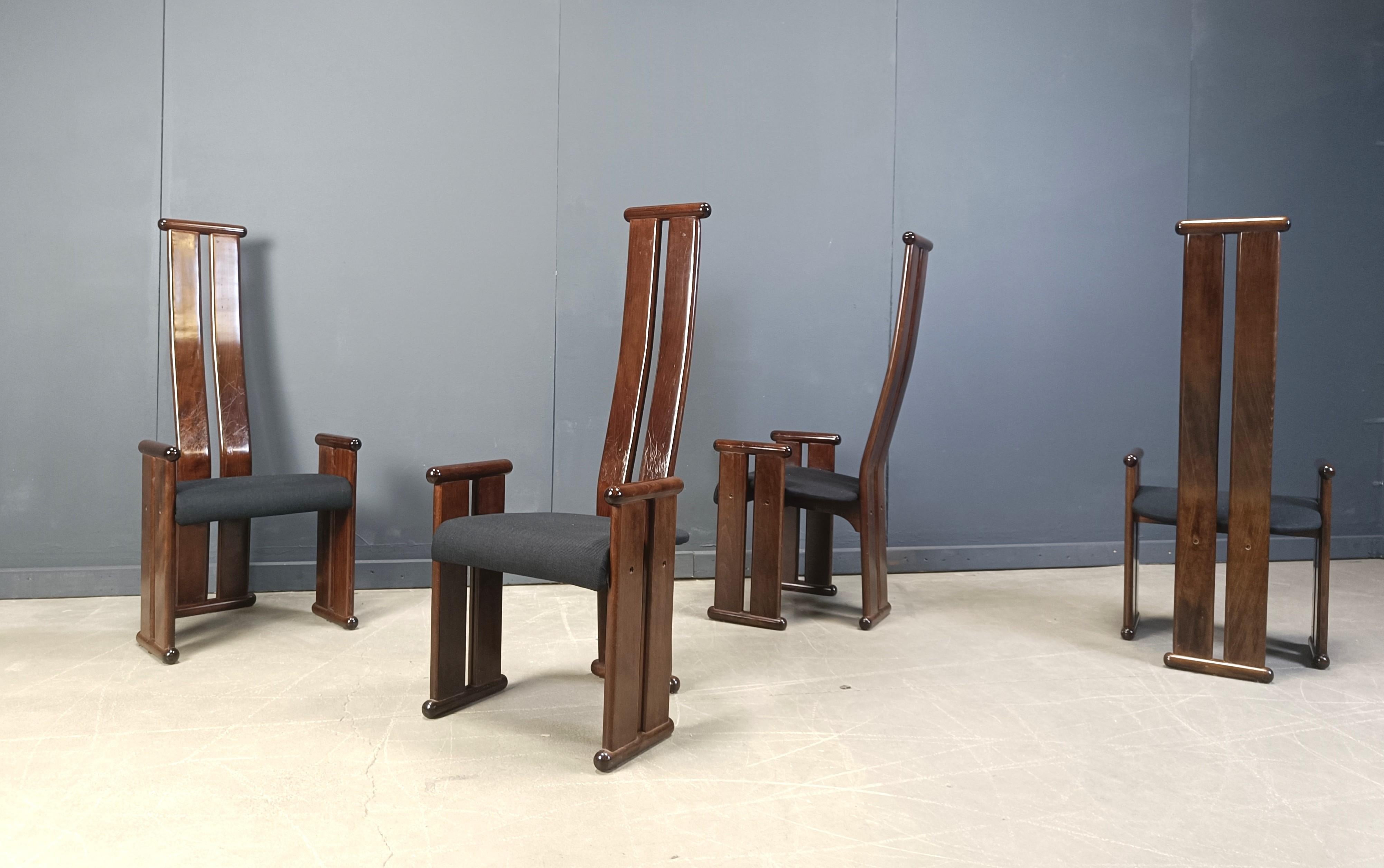 Late 20th Century Post modern high back dining chairs, set of 4, 1970s For Sale
