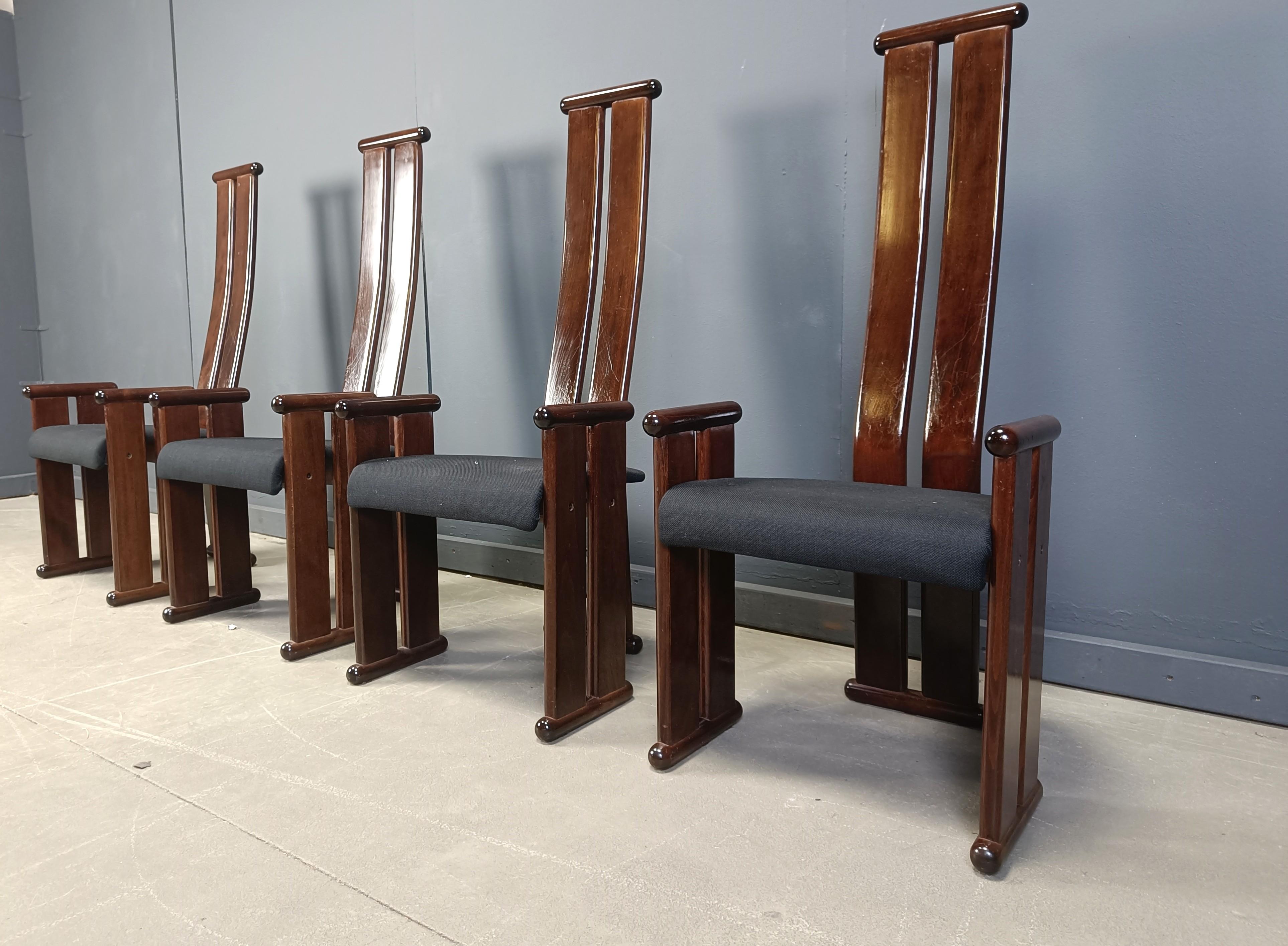 Post modern high back dining chairs, set of 4, 1970s For Sale 1