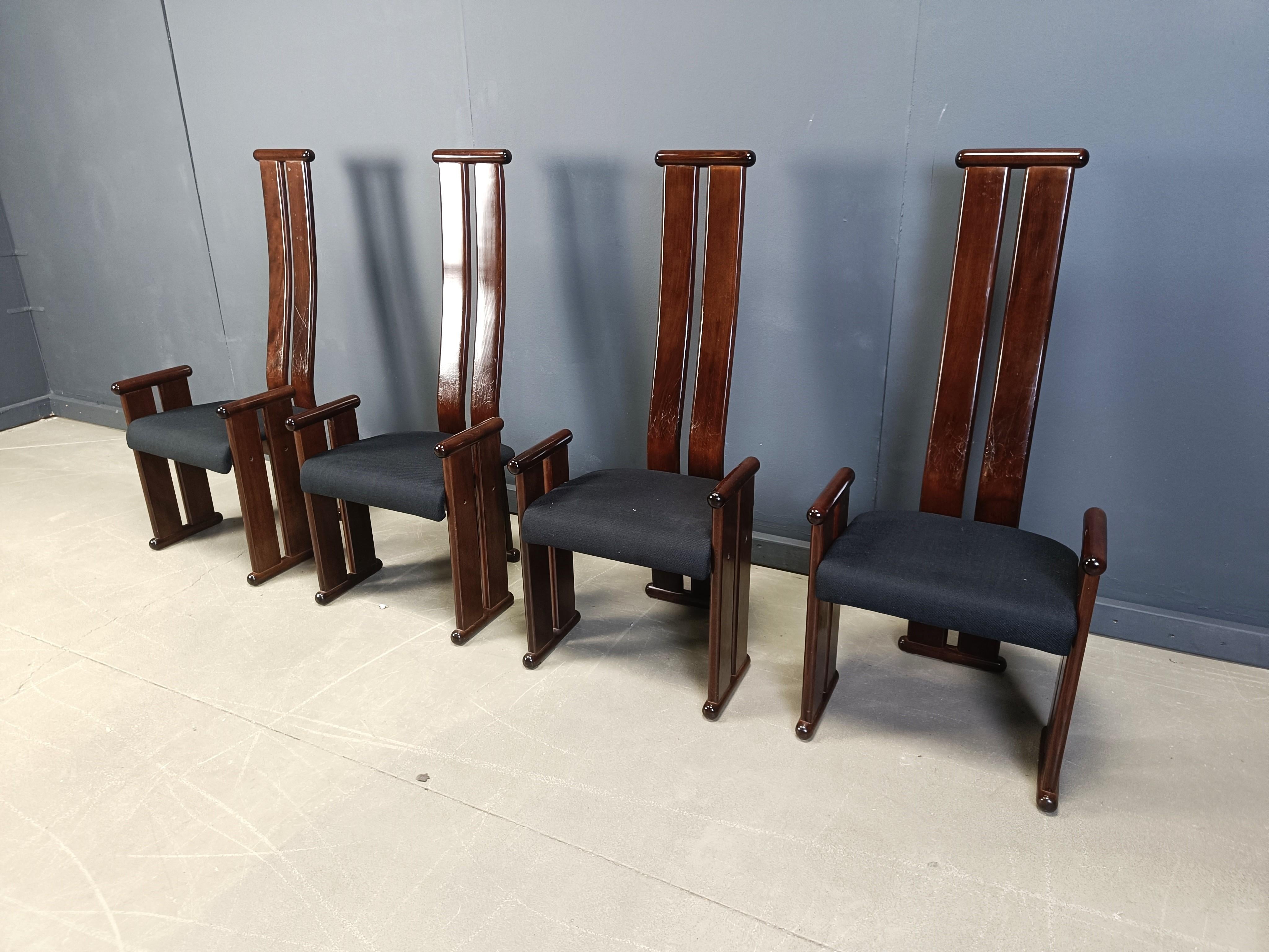 Post modern high back dining chairs, set of 4, 1970s For Sale 2