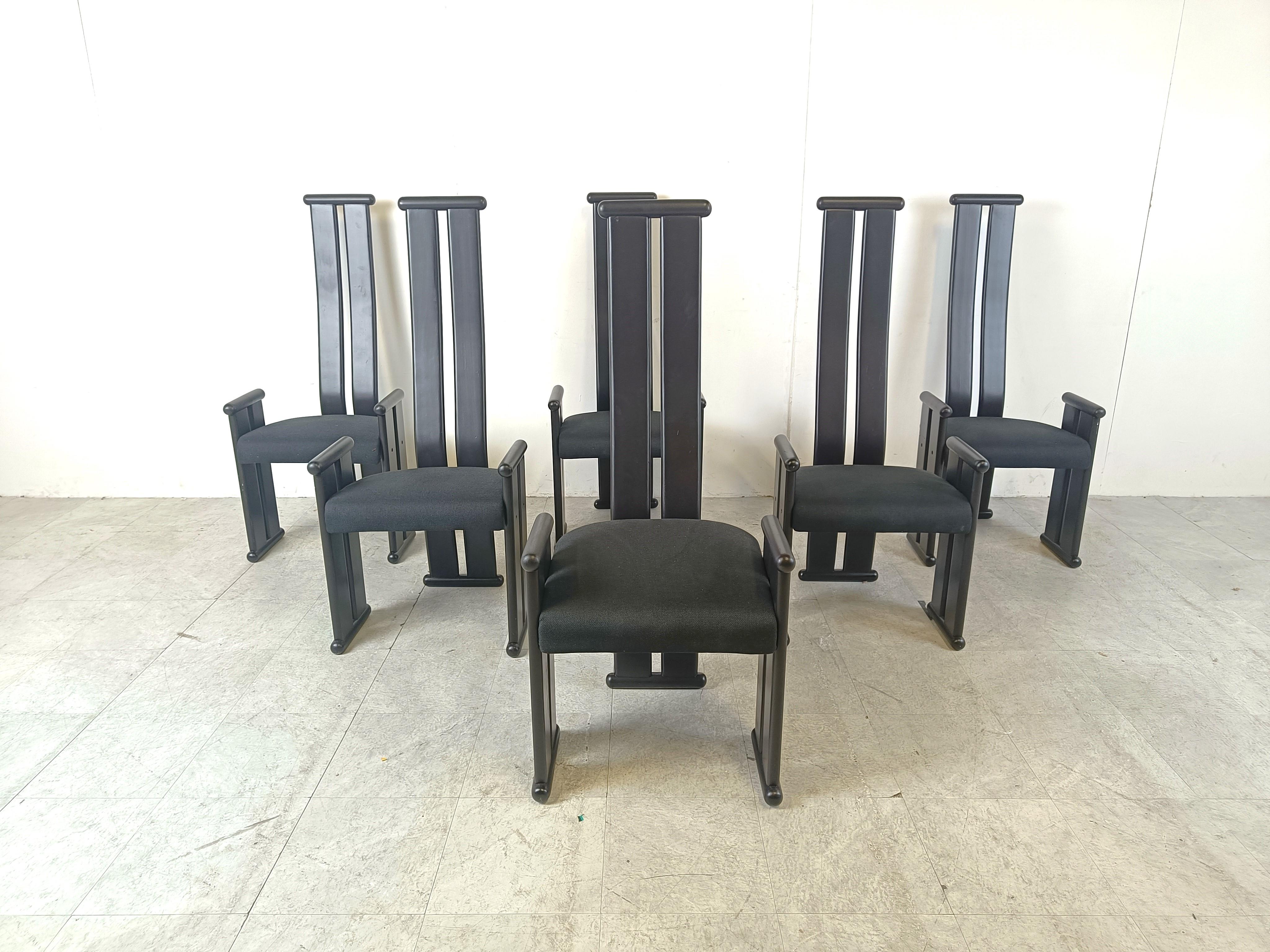 Post-Modern Post modern high back dining chairs, set of 6, 1970s For Sale