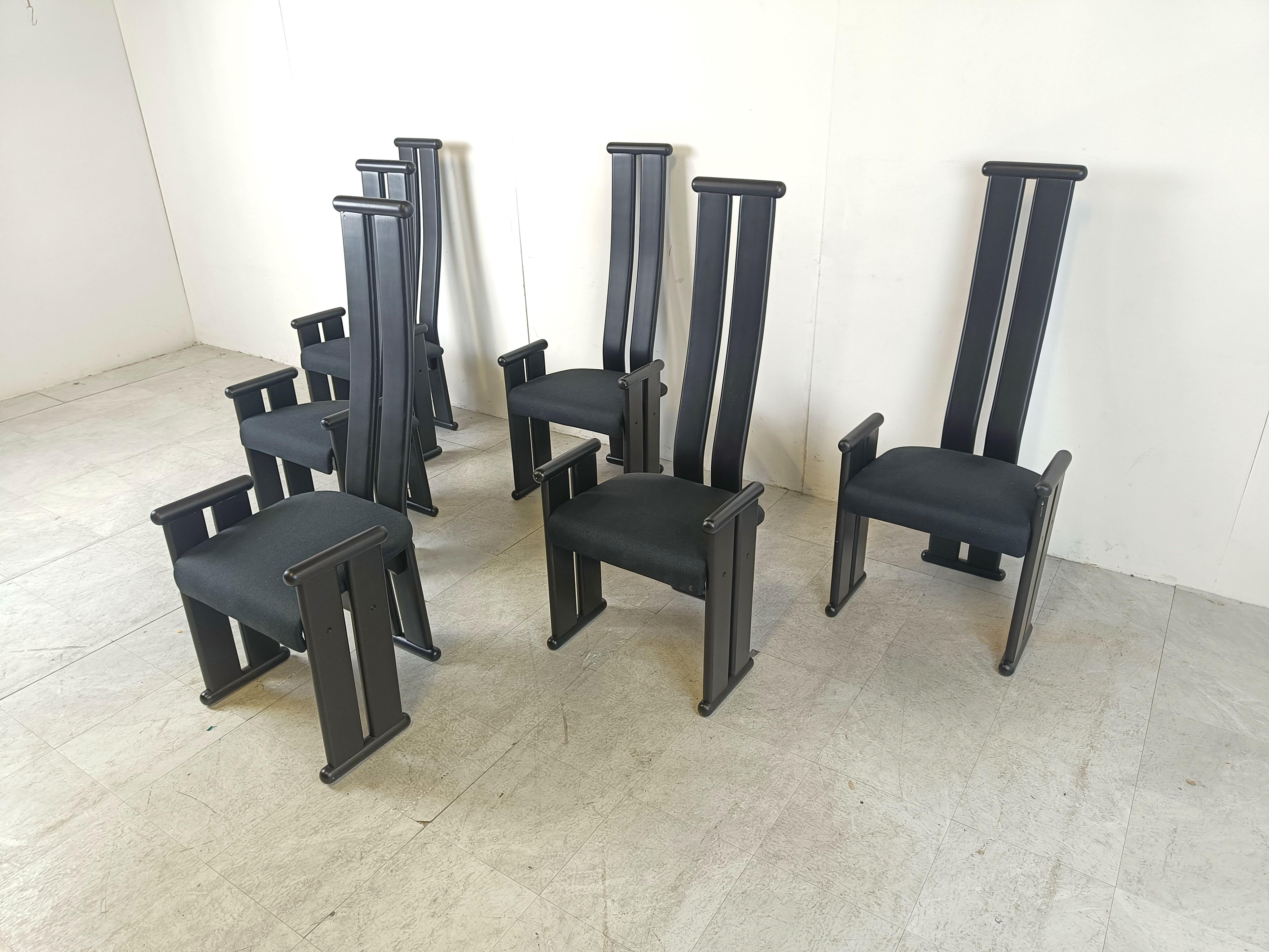 Post modern high back dining chairs, set of 6, 1970s In Good Condition For Sale In HEVERLEE, BE