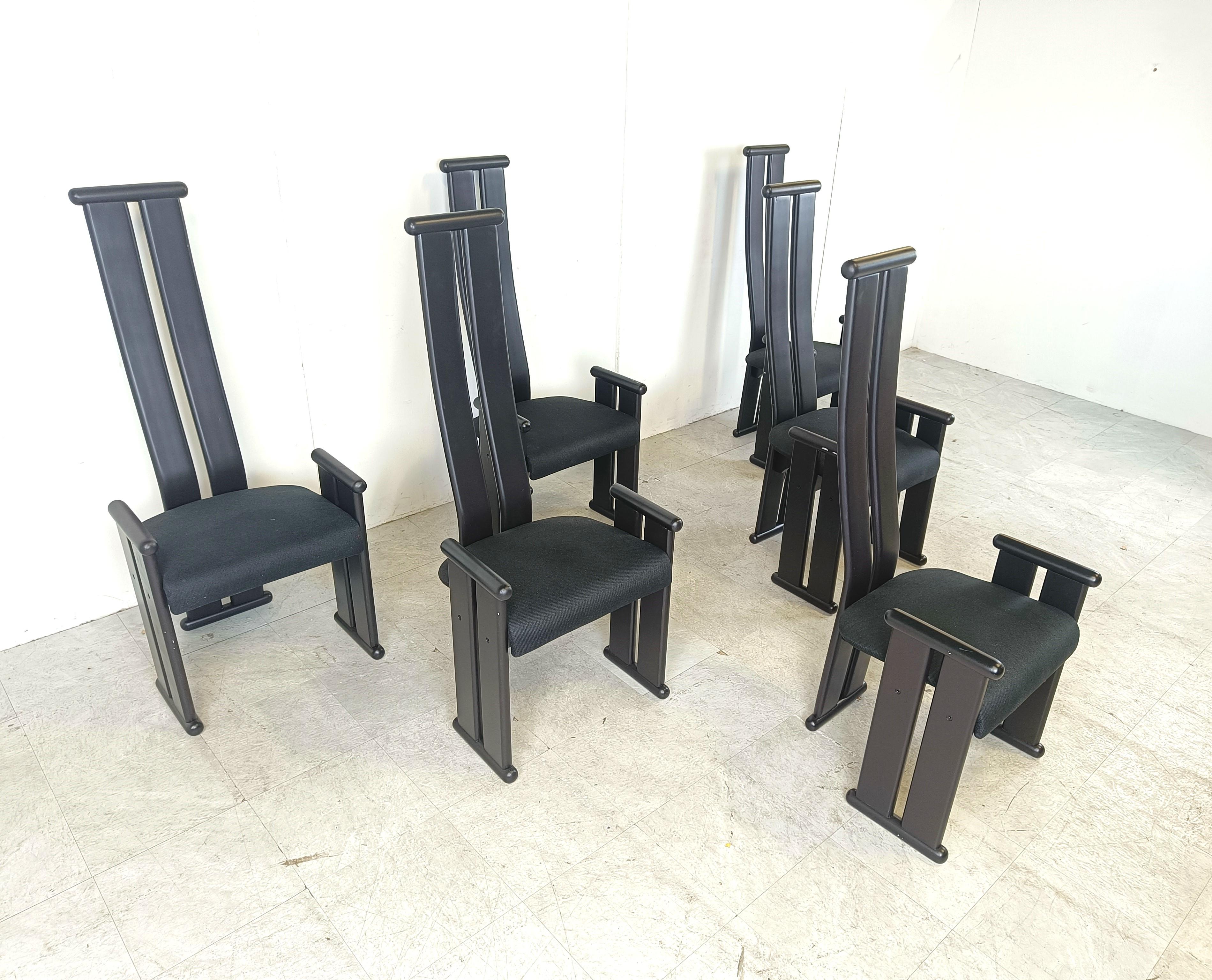 Late 20th Century Post modern high back dining chairs, set of 6, 1970s For Sale