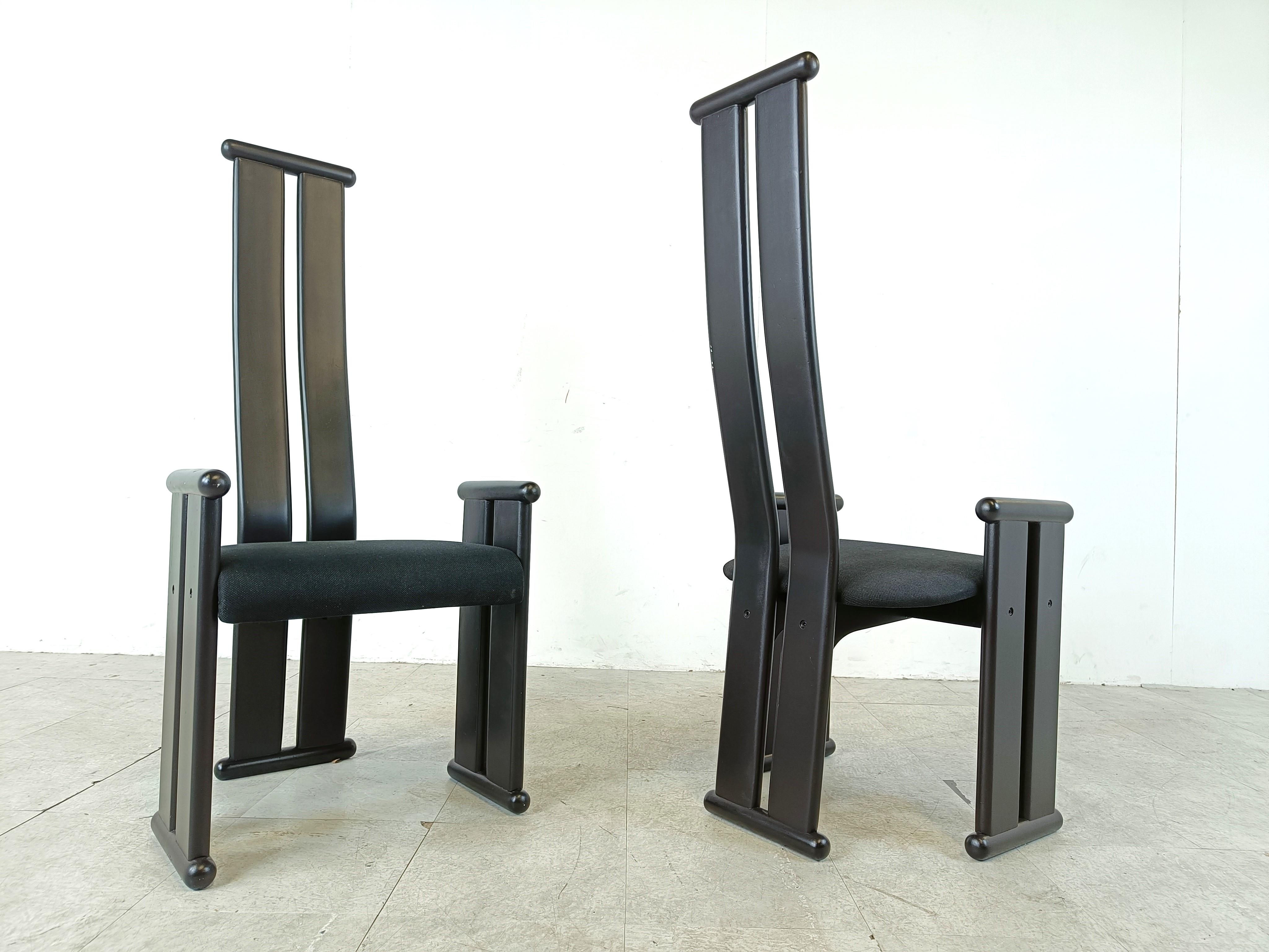 Post modern high back dining chairs, set of 6, 1970s For Sale 1