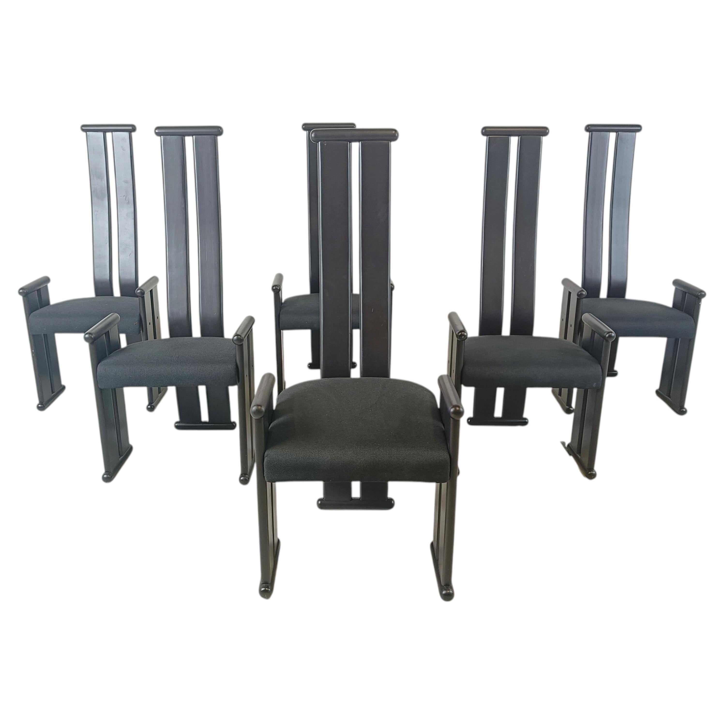Post modern high back dining chairs, set of 6, 1970s