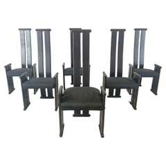 Post modern high back dining chairs, set of 6, 1970s
