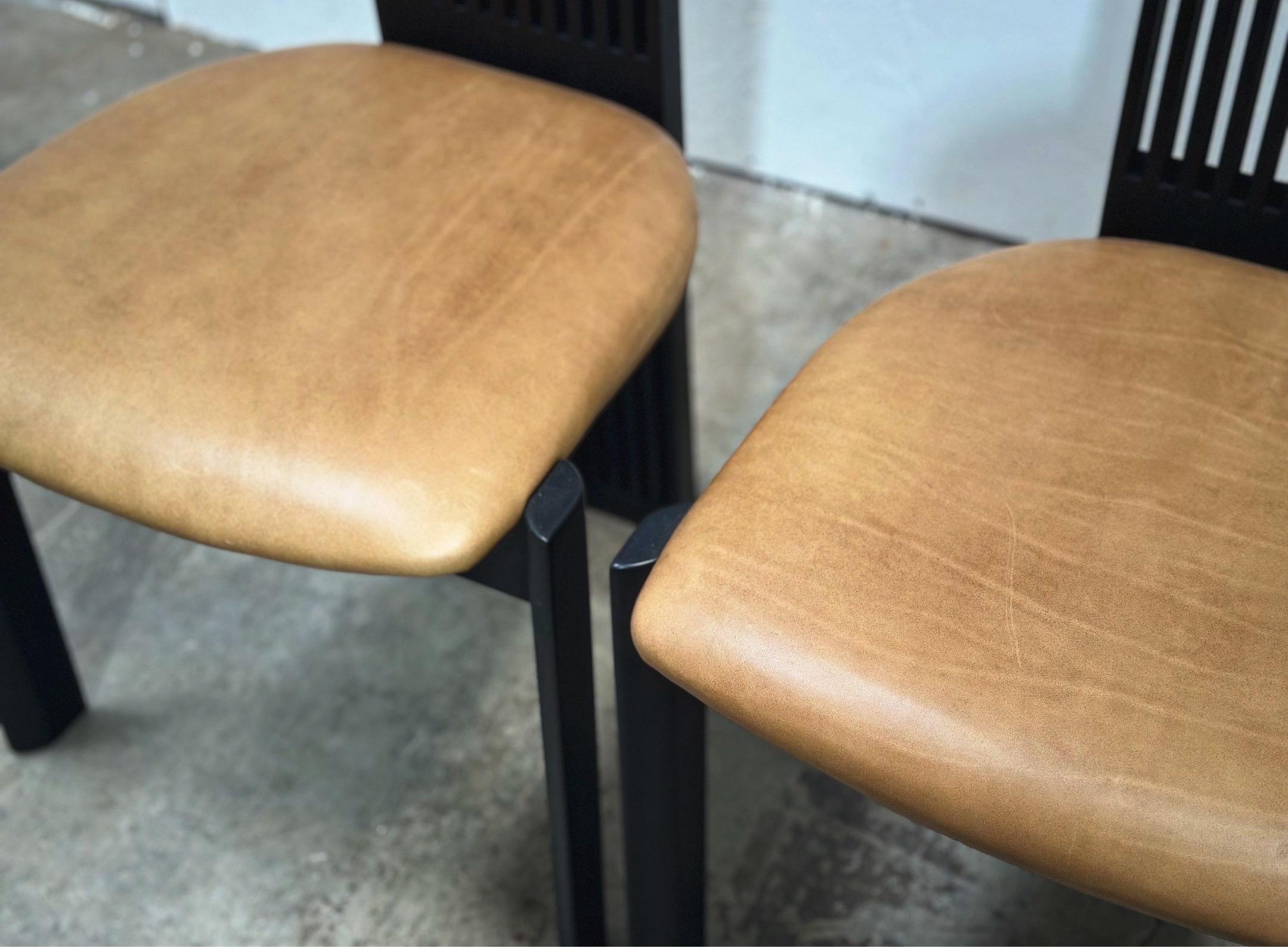 Post Modern High Back Leather Dining Chairs - Pietro Consantini - One Pair (2) In Good Condition For Sale In Decatur, GA