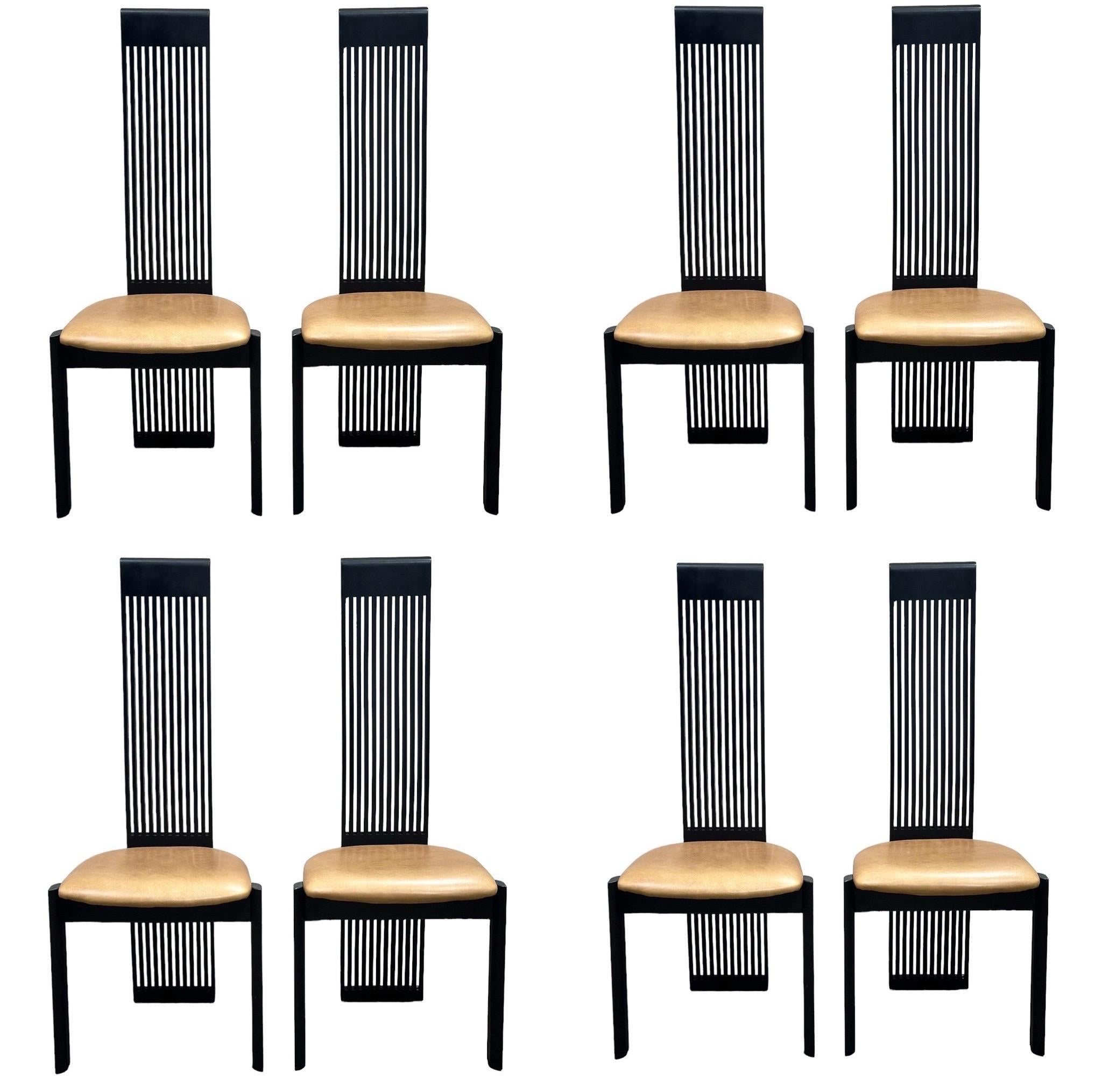 Chaises de salle à manger post-modernes à haut dossier en cuir - Pietro Consantini - Une paire (2) en vente 1