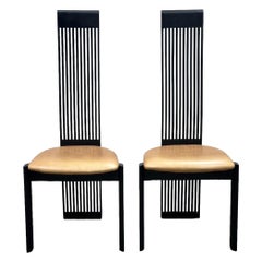 Post Modern High Back Leather Dining Chairs - Pietro Consantini - One Pair (2)
