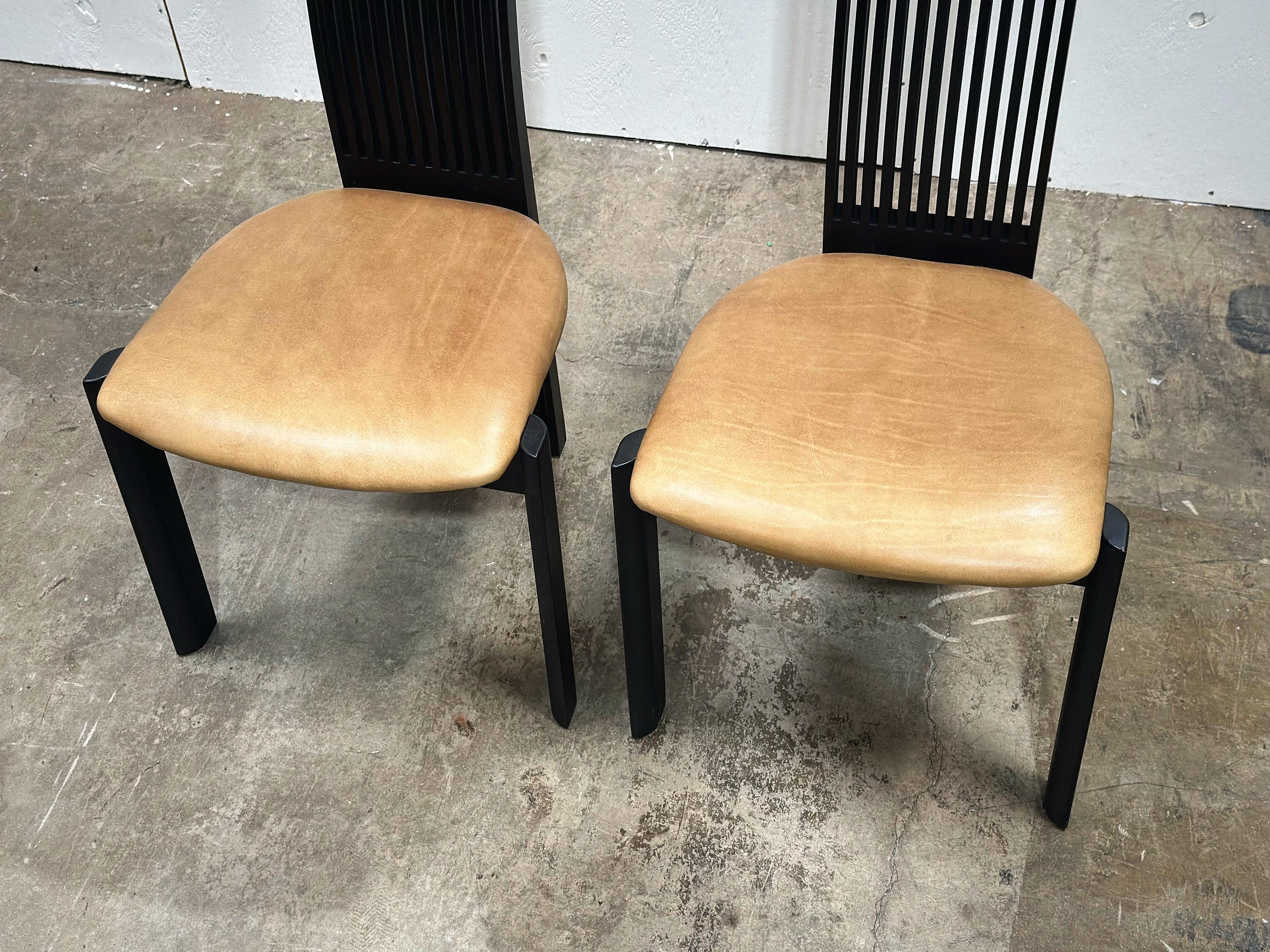 Post Modern High Back Leather Dining Chairs - Pietro Consantini - Set of 8 In Good Condition For Sale In Decatur, GA