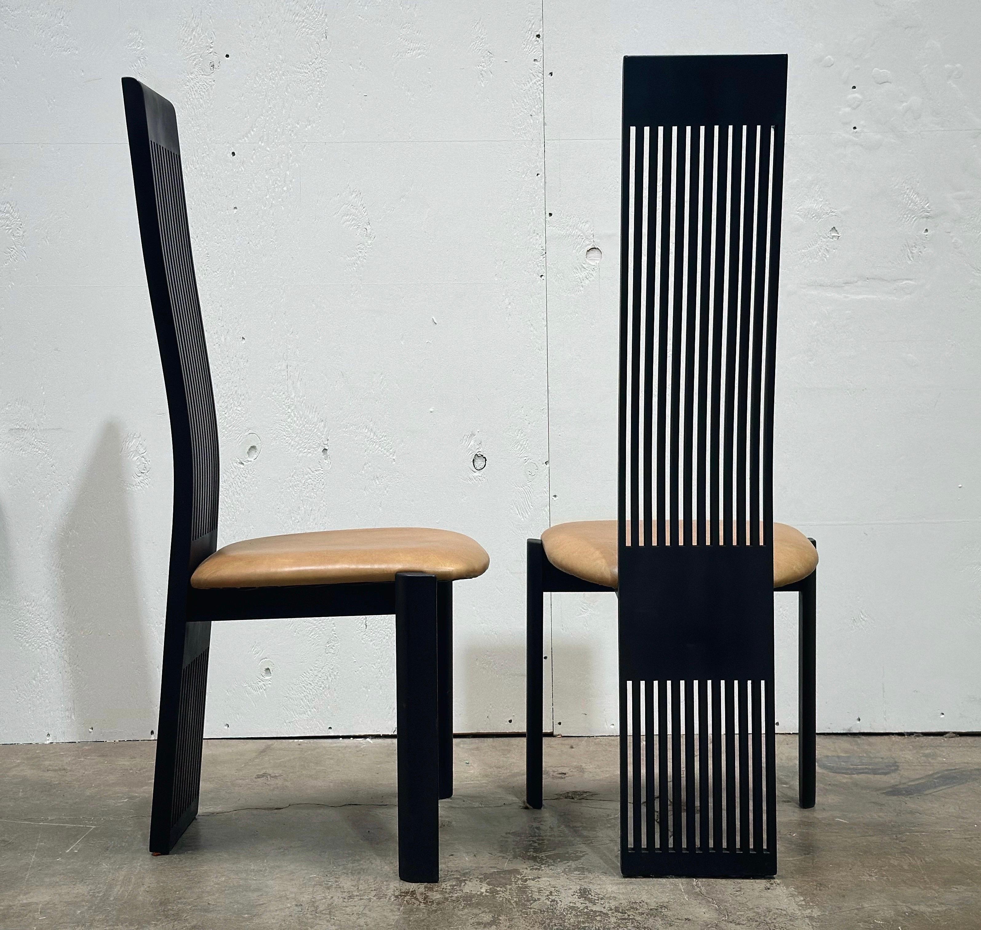Postmoderne Esszimmerstühle aus Leder mit hoher Rückenlehne – Pietro Consantini – 8er-Set im Angebot 1