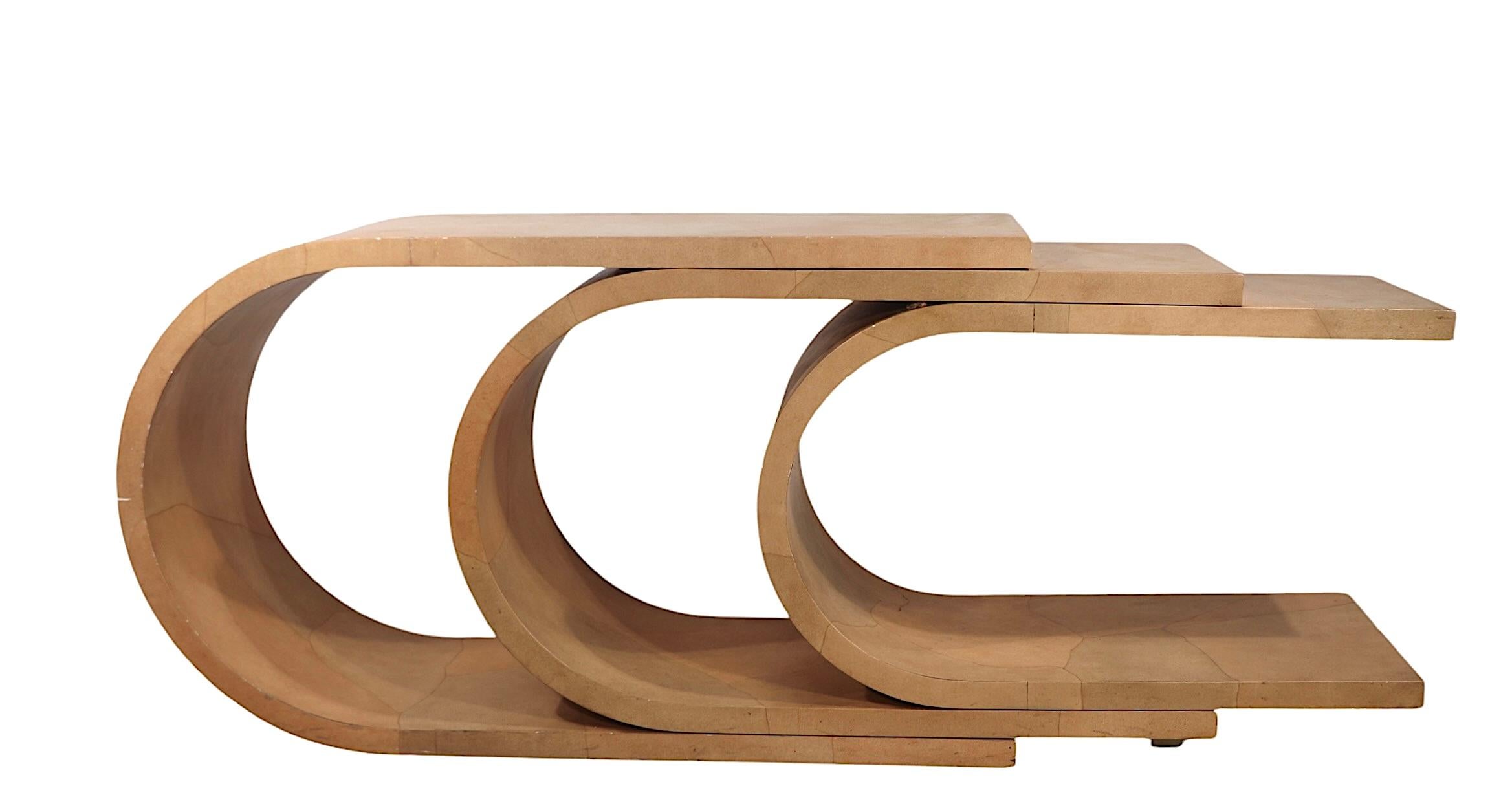 American Post Modern Hollywood Regency C Shaped Three Tier Console Table c. 1970/80's For Sale