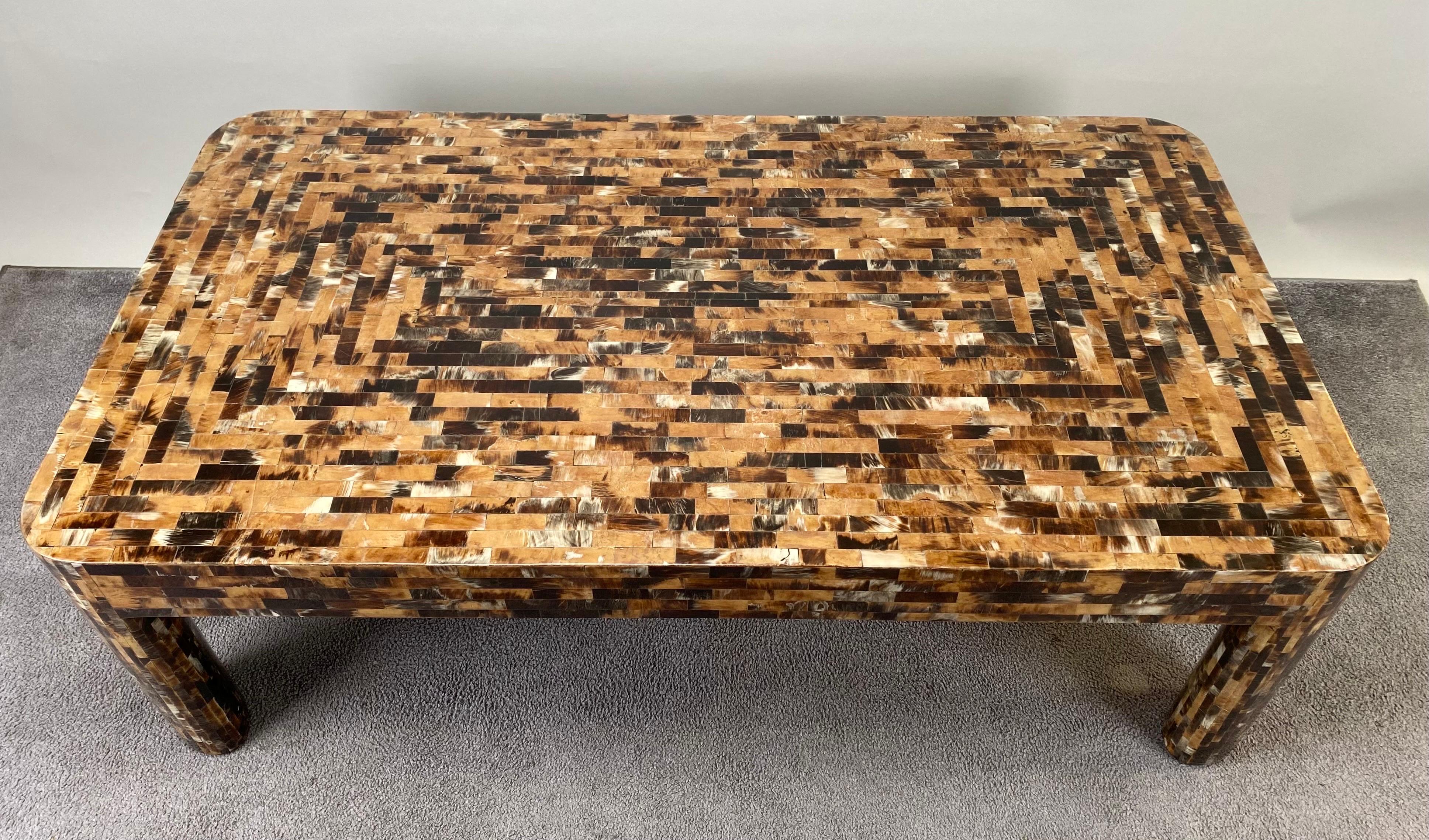 Colombian Post Modern Horn Veneer Inlay Tesselated Coffee Table By JIMECO LTDA
