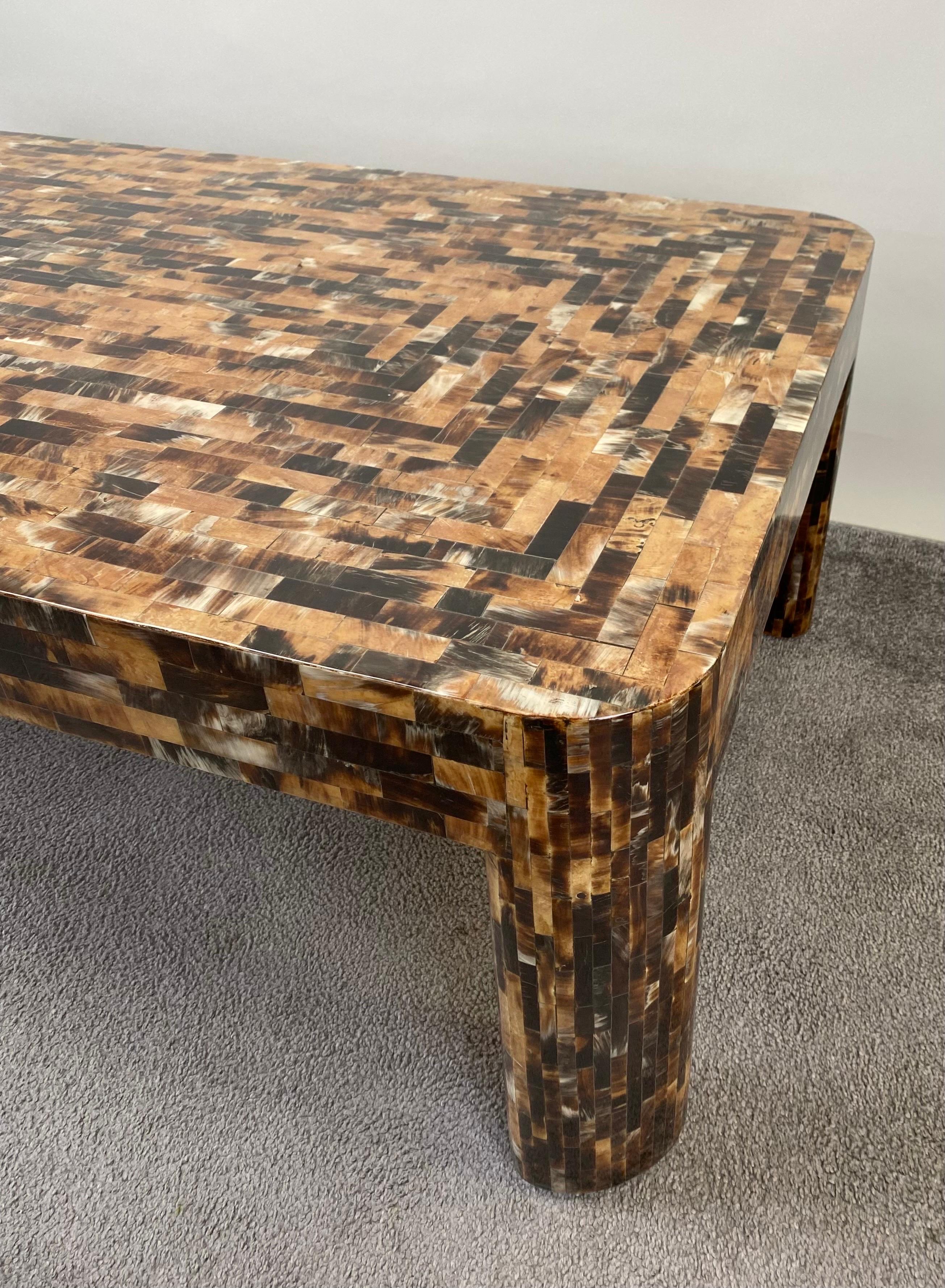 Post Modern Horn Veneer Inlay Tesselated Coffee Table By JIMECO LTDA In Good Condition In Plainview, NY
