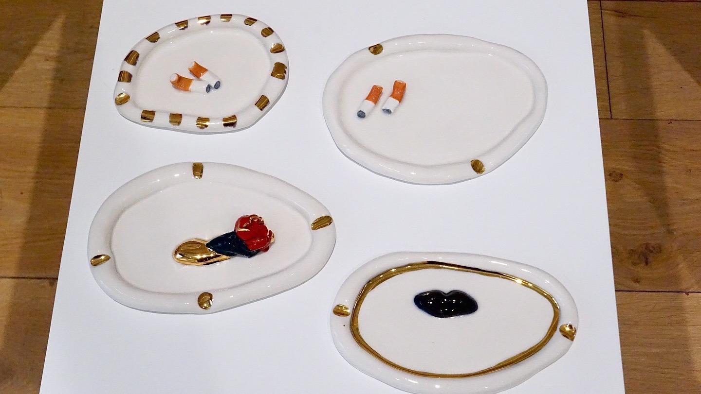 Post-Modern Post Modern Inspired White Porcelain with Cigarettes Unique Ashtray by Hania J