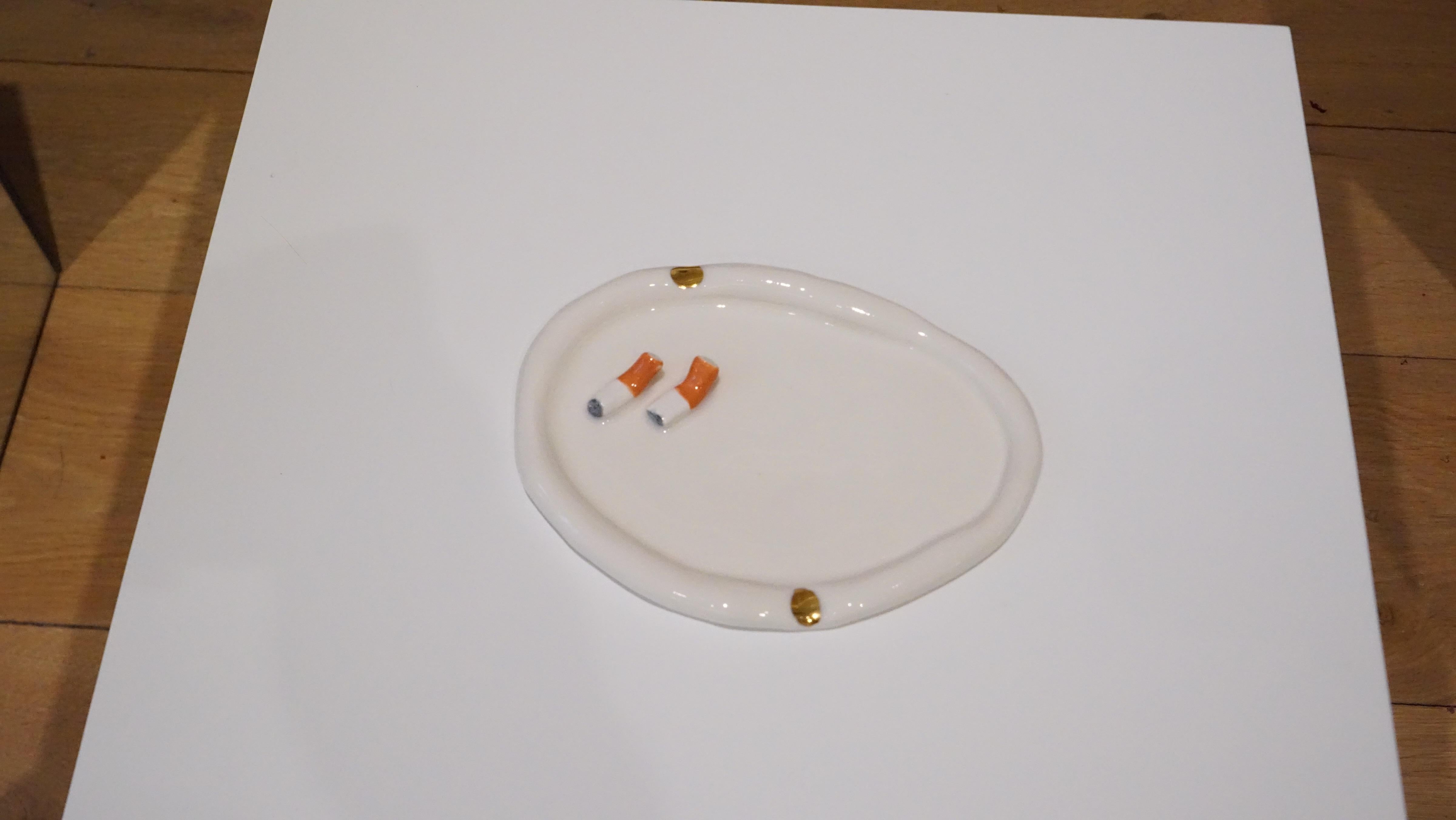 Hand-Crafted Post Modern Inspired White Porcelain with Cigarettes Unique Ashtray by Hania J