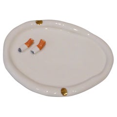 Post Modern Inspired White Porcelain with Cigarettes Unique Ashtray by Hania J