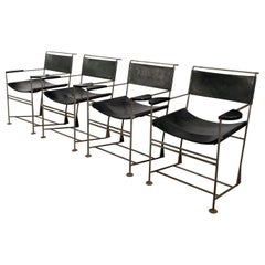 Post-Modern Iron and Leather Armchairs by Kevin Walz for ARC