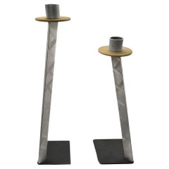 Große postmoderne Kerzenständer aus Stahl und Bronze von Bruce R. MacDonald, Paar