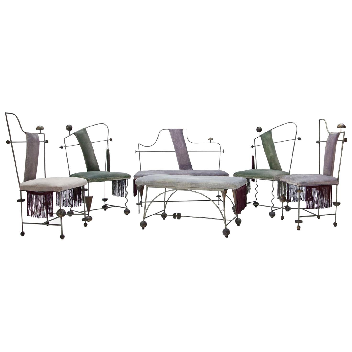 Post Modern Iron Seat Group, 20th Century