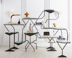 Post Modern Iron Shelf Unit with Extendable Corner Shelf and Small Rolling Cart