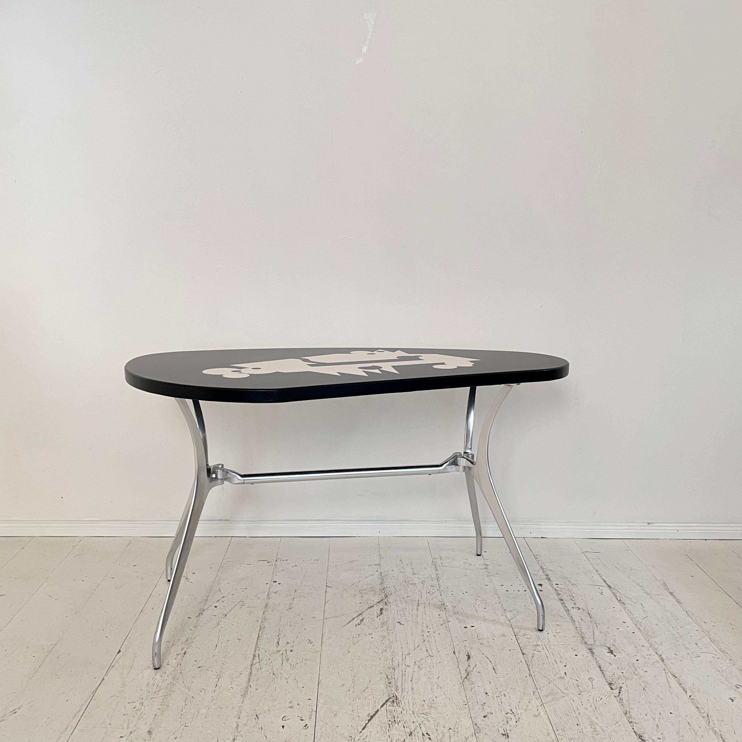 Late 20th Century Post-Modern Italian Aluminum Desk or Console Table with Painted Top, 1982