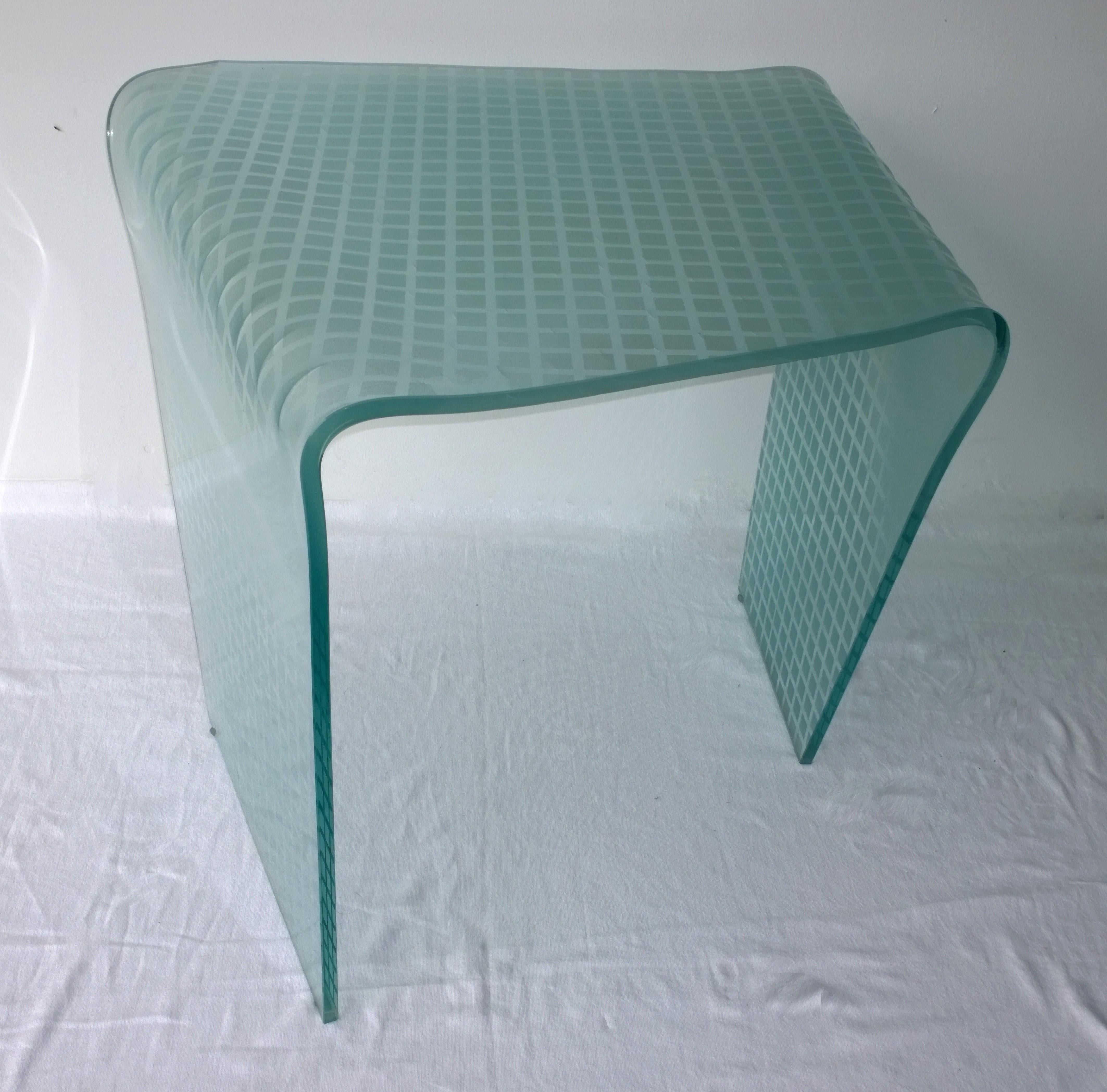 Post-Modern Angelo Cortesi for Fiam Green Tint Etched White Glass Side or Occasional Table For Sale