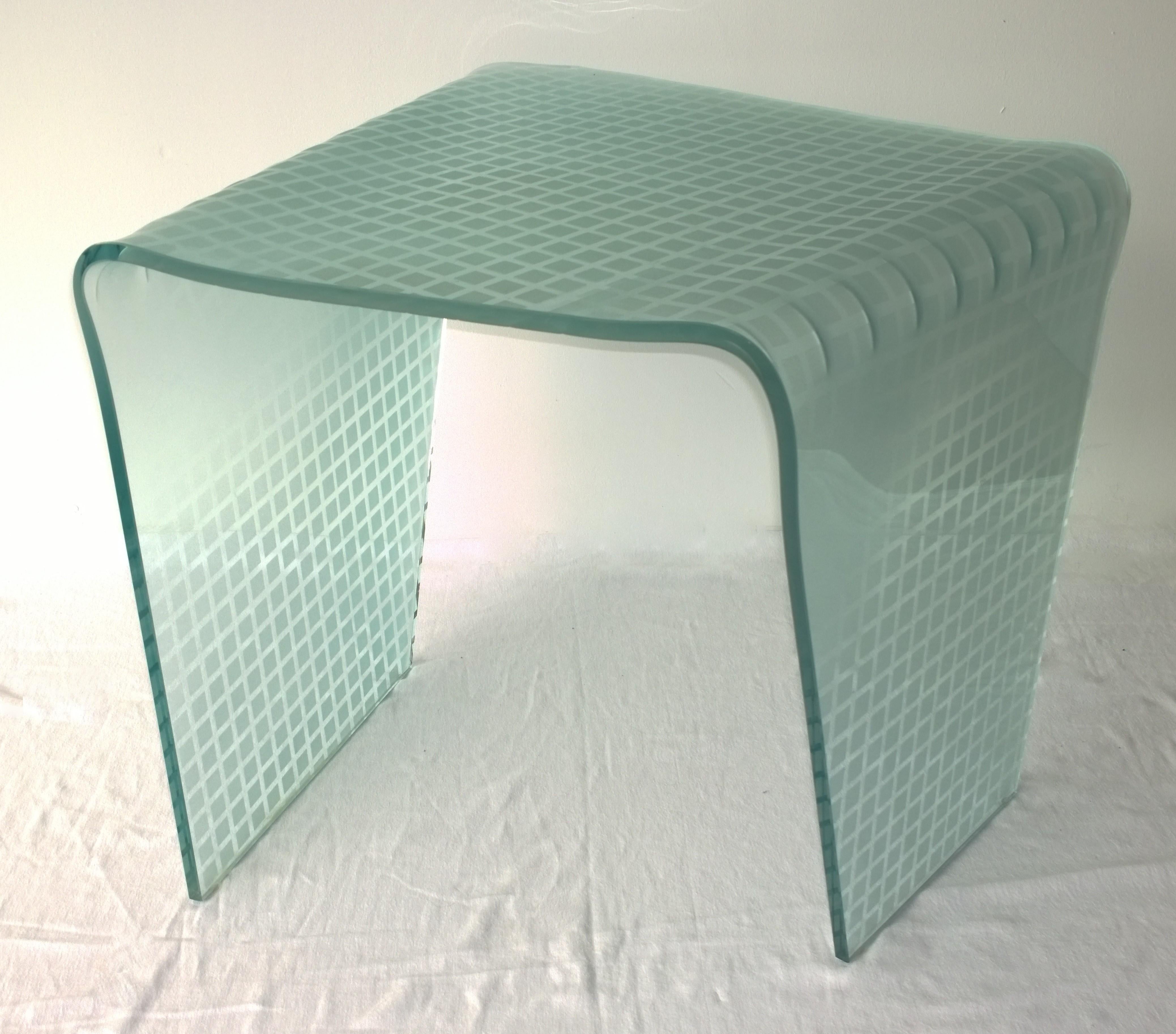 Angelo Cortesi for Fiam Green Tint Etched White Glass Side or Occasional Table For Sale 2