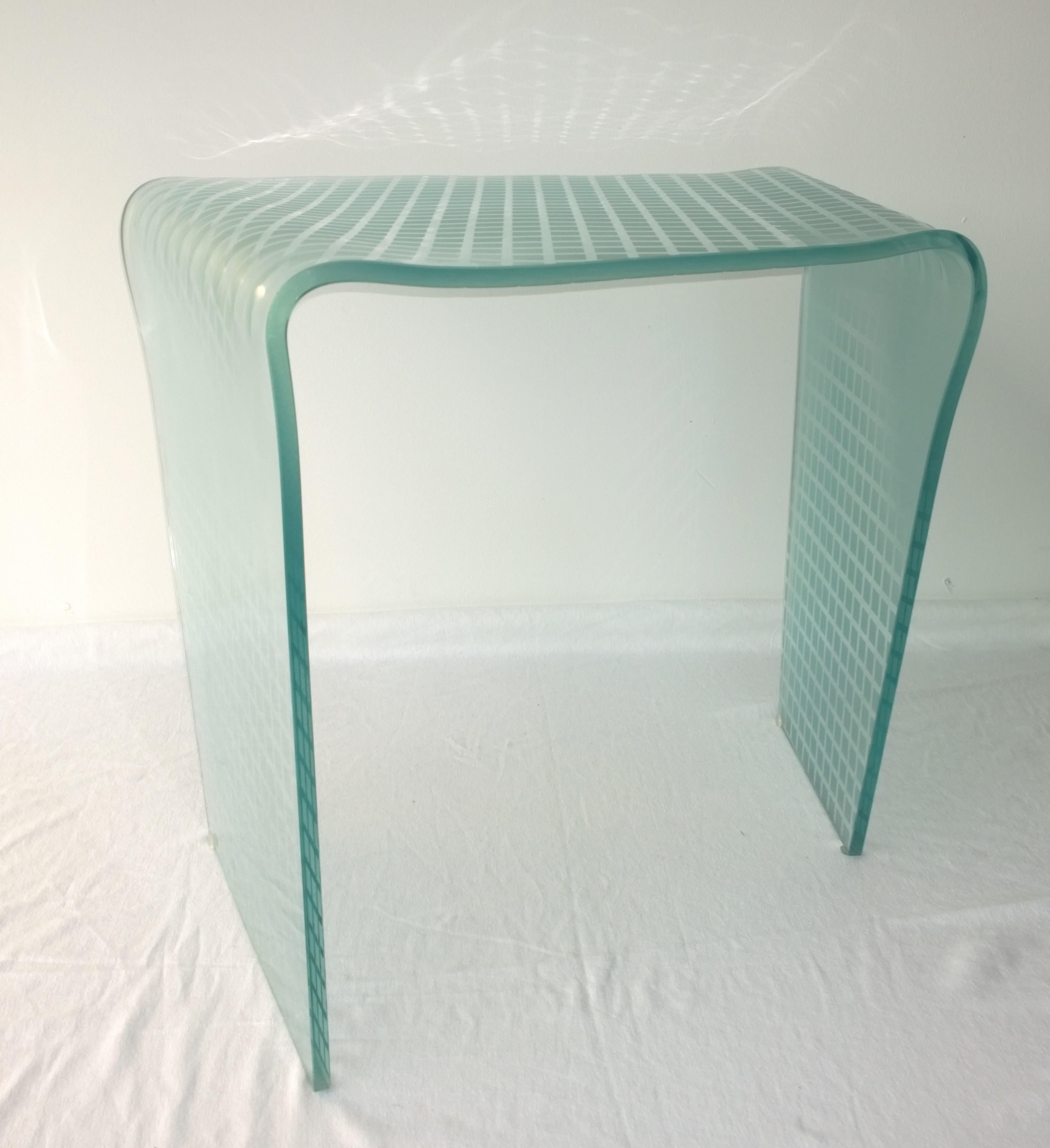 Angelo Cortesi for Fiam Green Tint Etched White Glass Side or Occasional Table For Sale 3