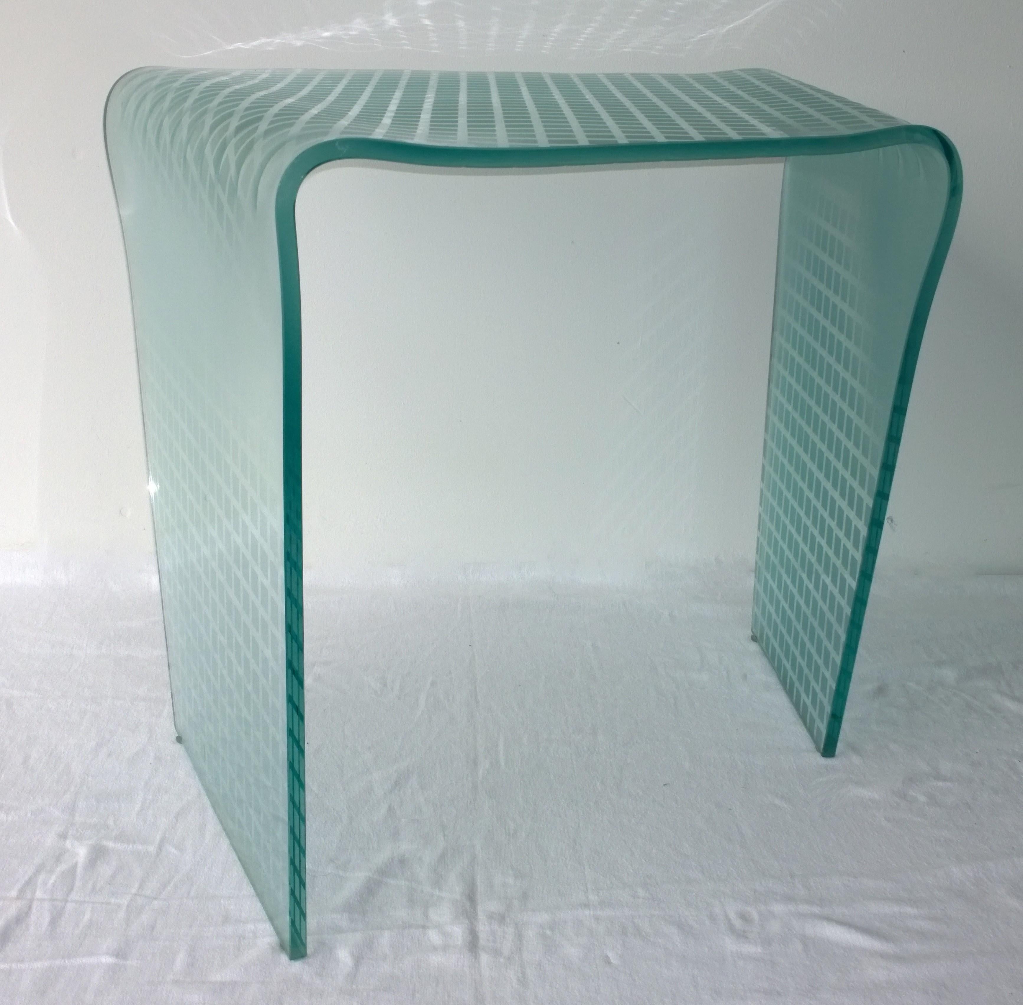 Angelo Cortesi for Fiam Green Tint Etched White Glass Side or Occasional Table For Sale 1