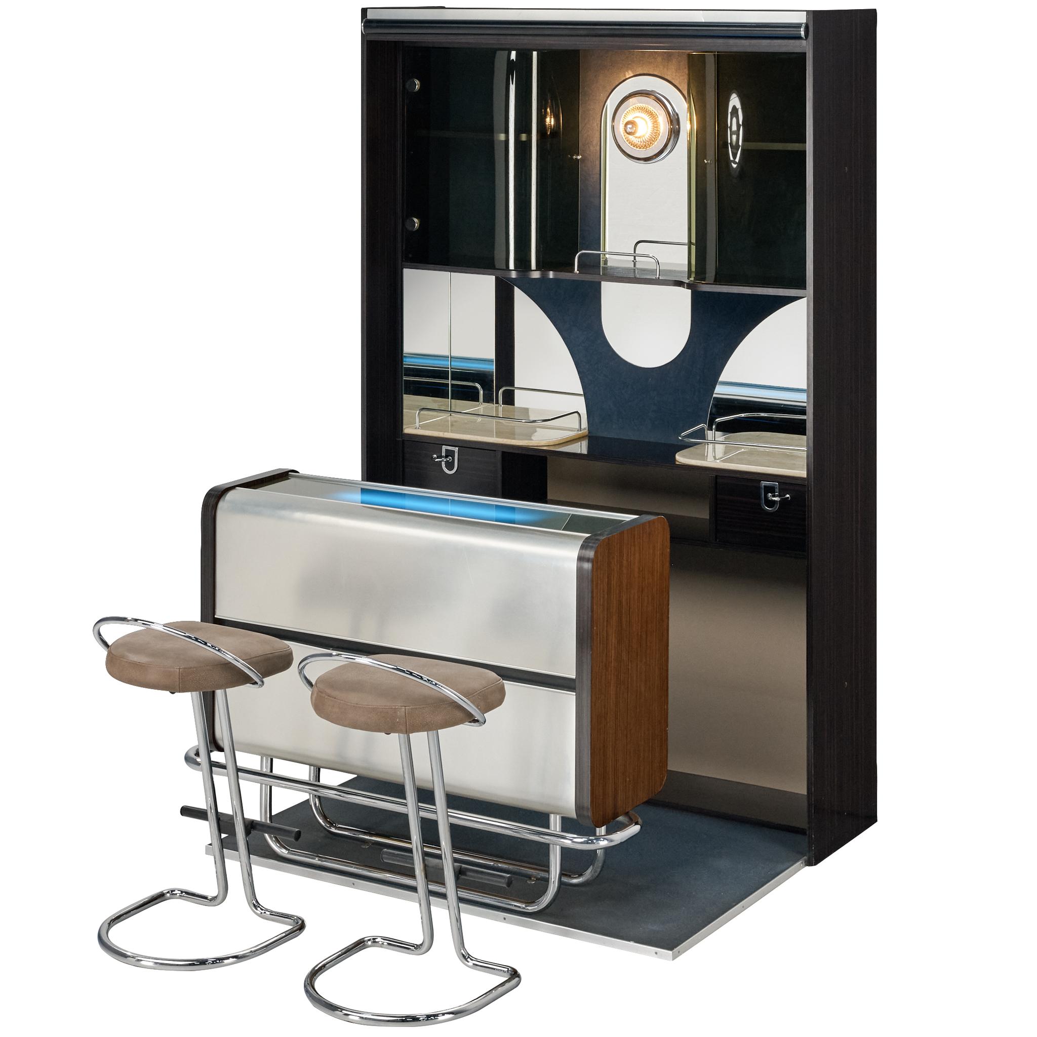 Meuble bar italien post-moderne avec armoires et tabourets de bar en vente