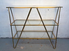 Post Modern Italian Brass & Glass Hairpin Etagere