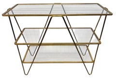 Etagère en épingle à cheveux post-moderne italienne en laiton et verre