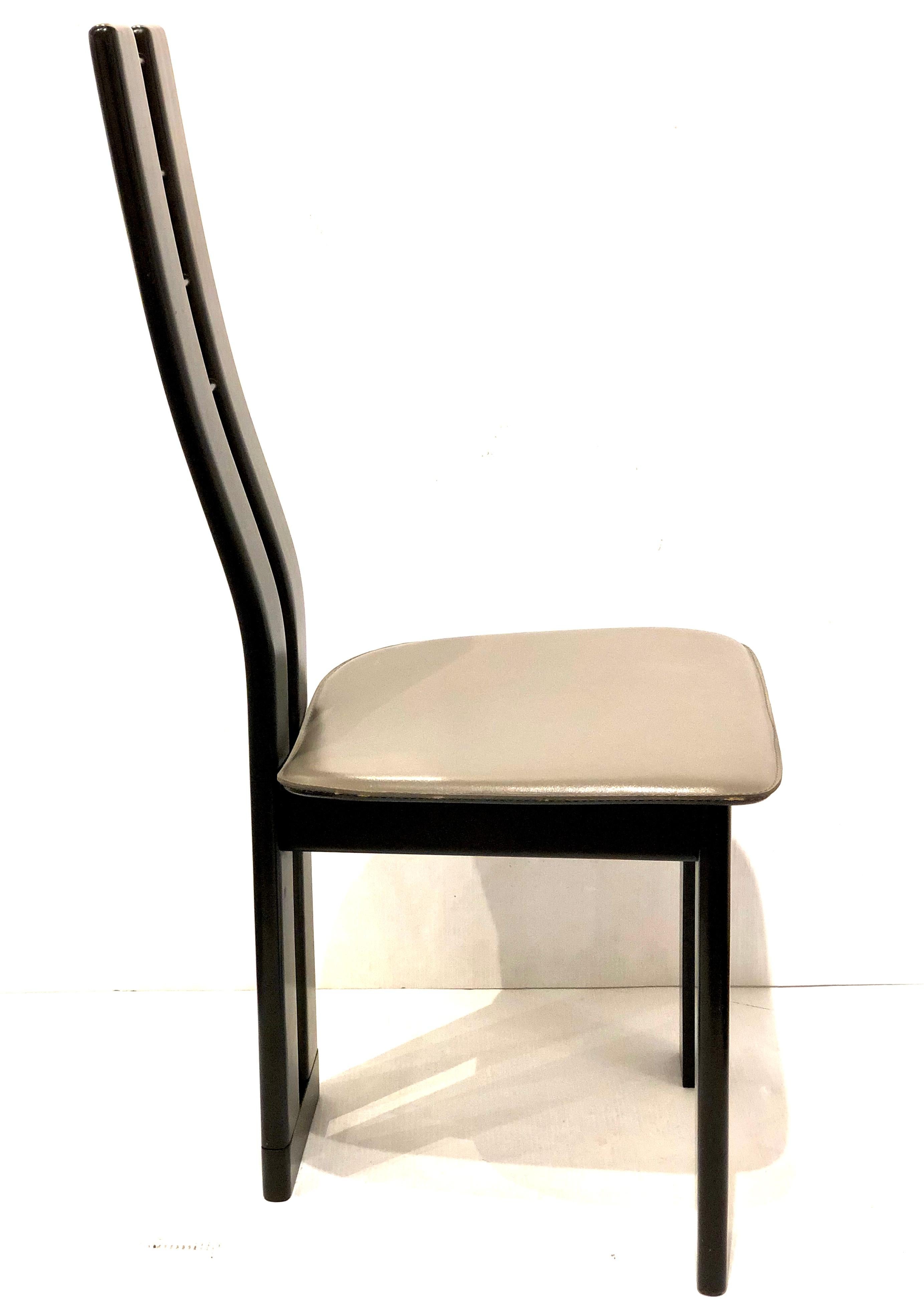 Post-Modern Post Modern Italian Chair Leather Seat and Ebonized Satin Finish on Wood Frame For Sale