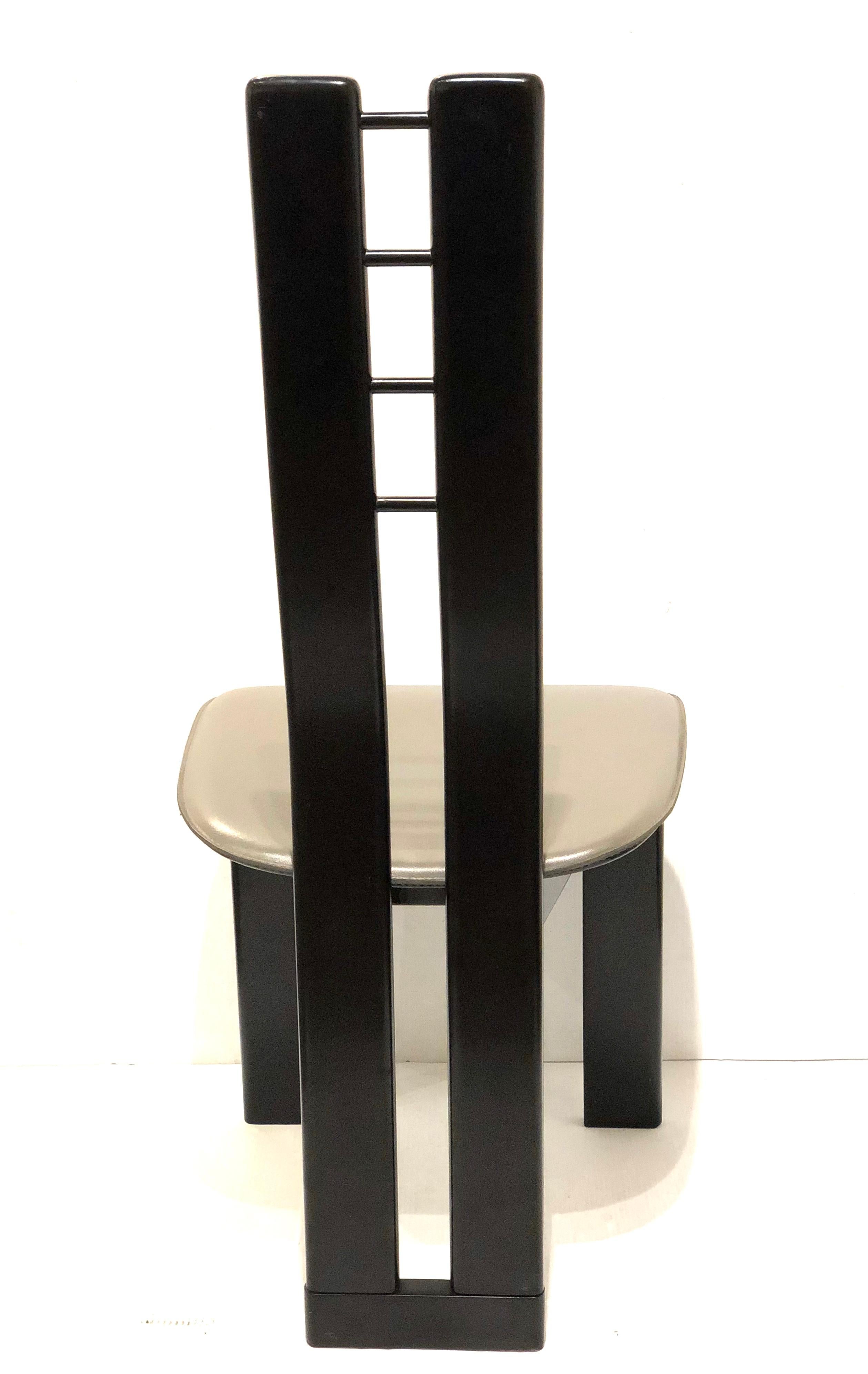 Post Modern Italian Chair Leather Seat and Ebonized Satin Finish on Wood Frame In Good Condition For Sale In San Diego, CA