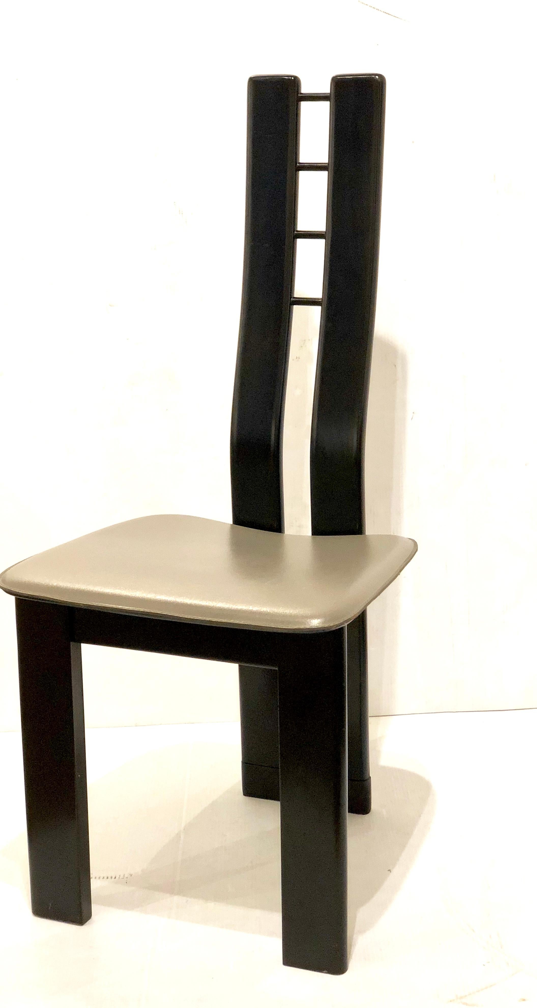 20th Century Post Modern Italian Chair Leather Seat and Ebonized Satin Finish on Wood Frame For Sale