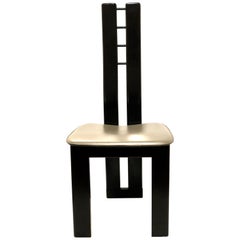 Post Modern Italian Chair Leather Seat and Ebonized Satin Finish on Wood Frame