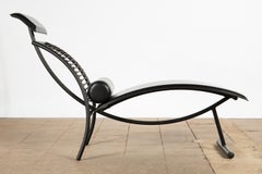 Post-Modern Italian Chaise Lounge Chair in Faux Black Leather, 1980s
