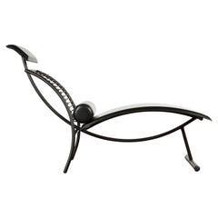 Post-Modern Italian Chaise Lounge Chair in Faux Black Leather, 1980s
