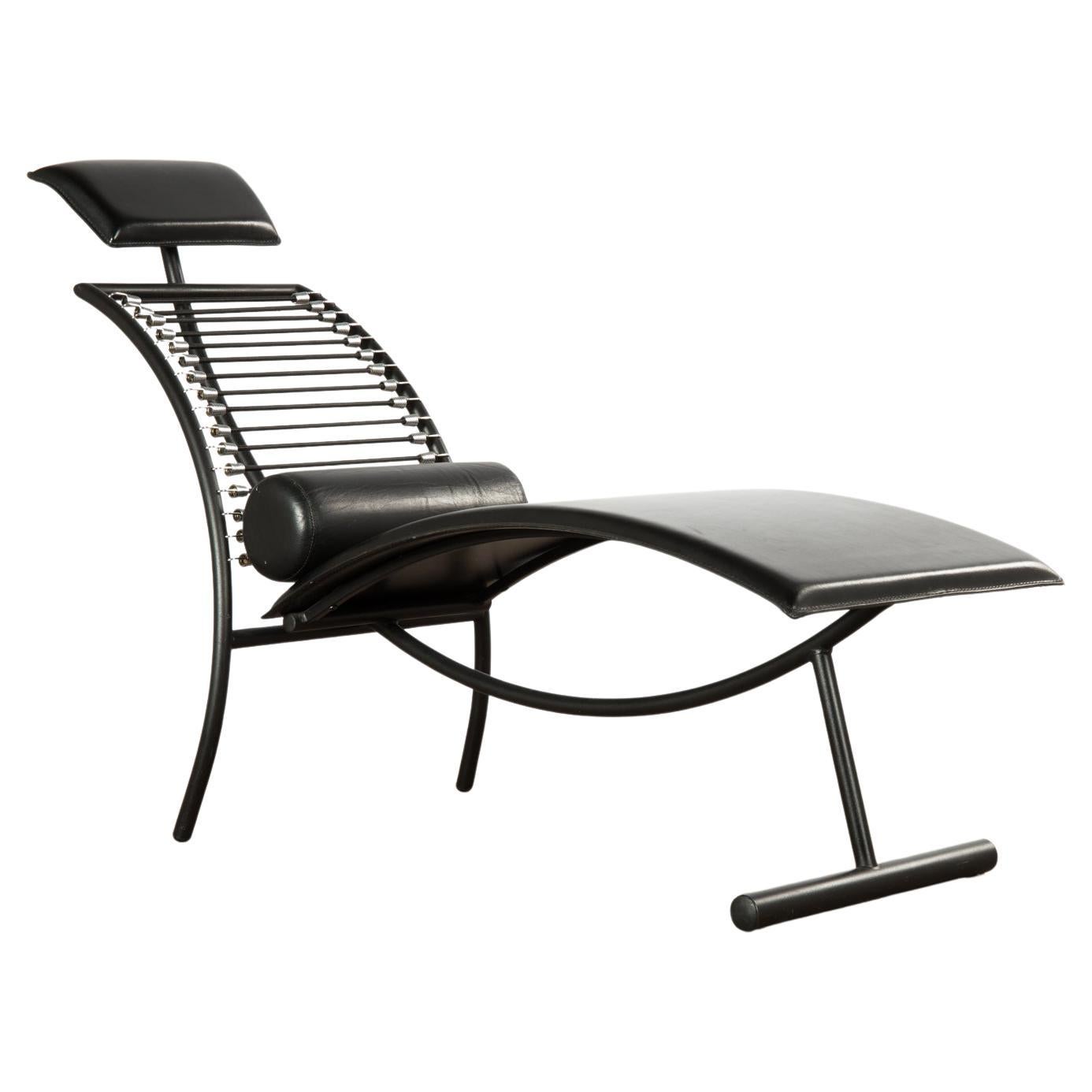 Post-Modern Italian Chaise Lounge Chair in Faux Black Leather, 1980s