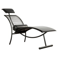 Used Post-Modern Italian Chaise Lounge Chair in Faux Black Leather, 1980s