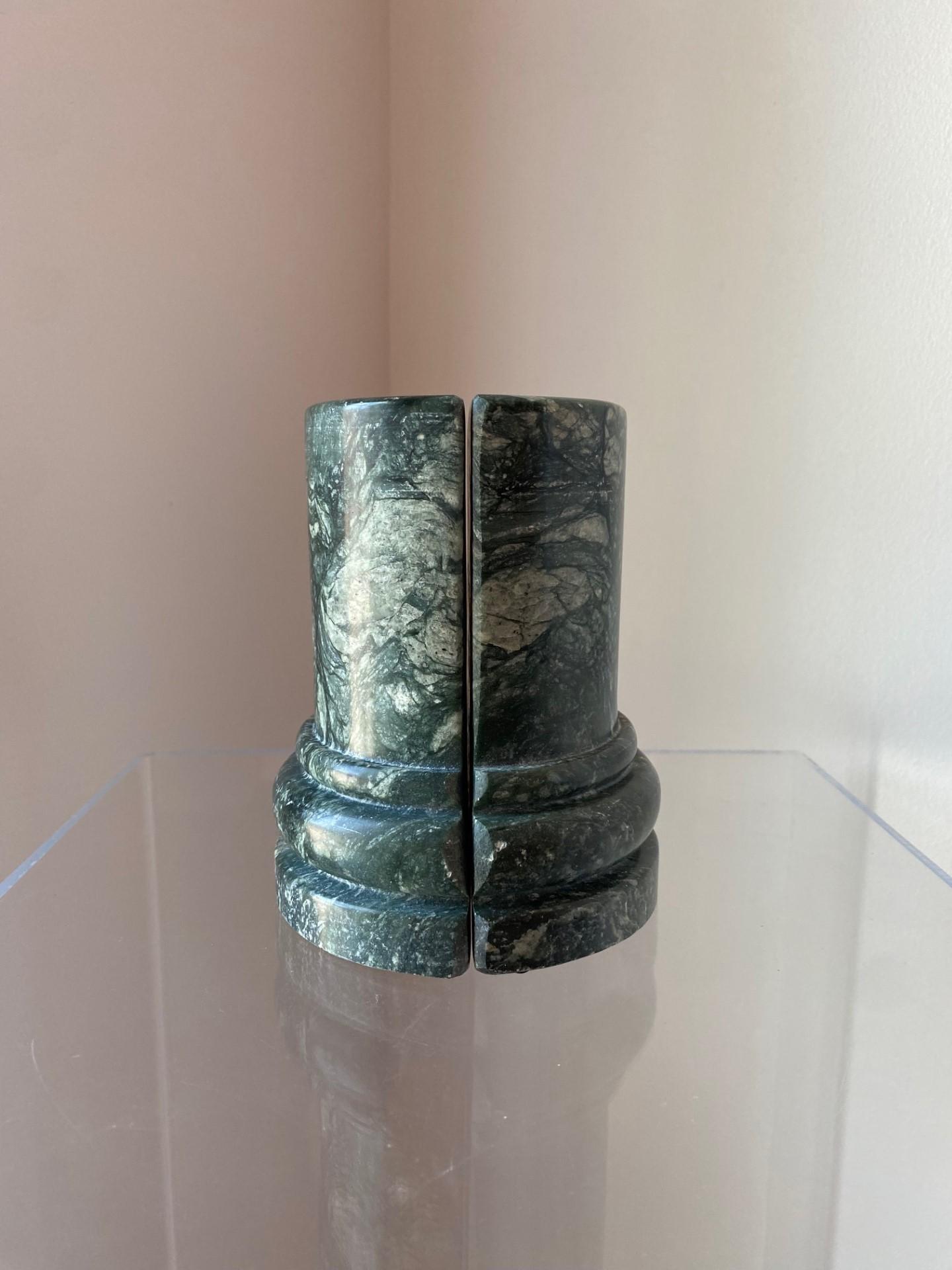Hand-Crafted Post Modern Italian Column Green Marble Bookends For Sale